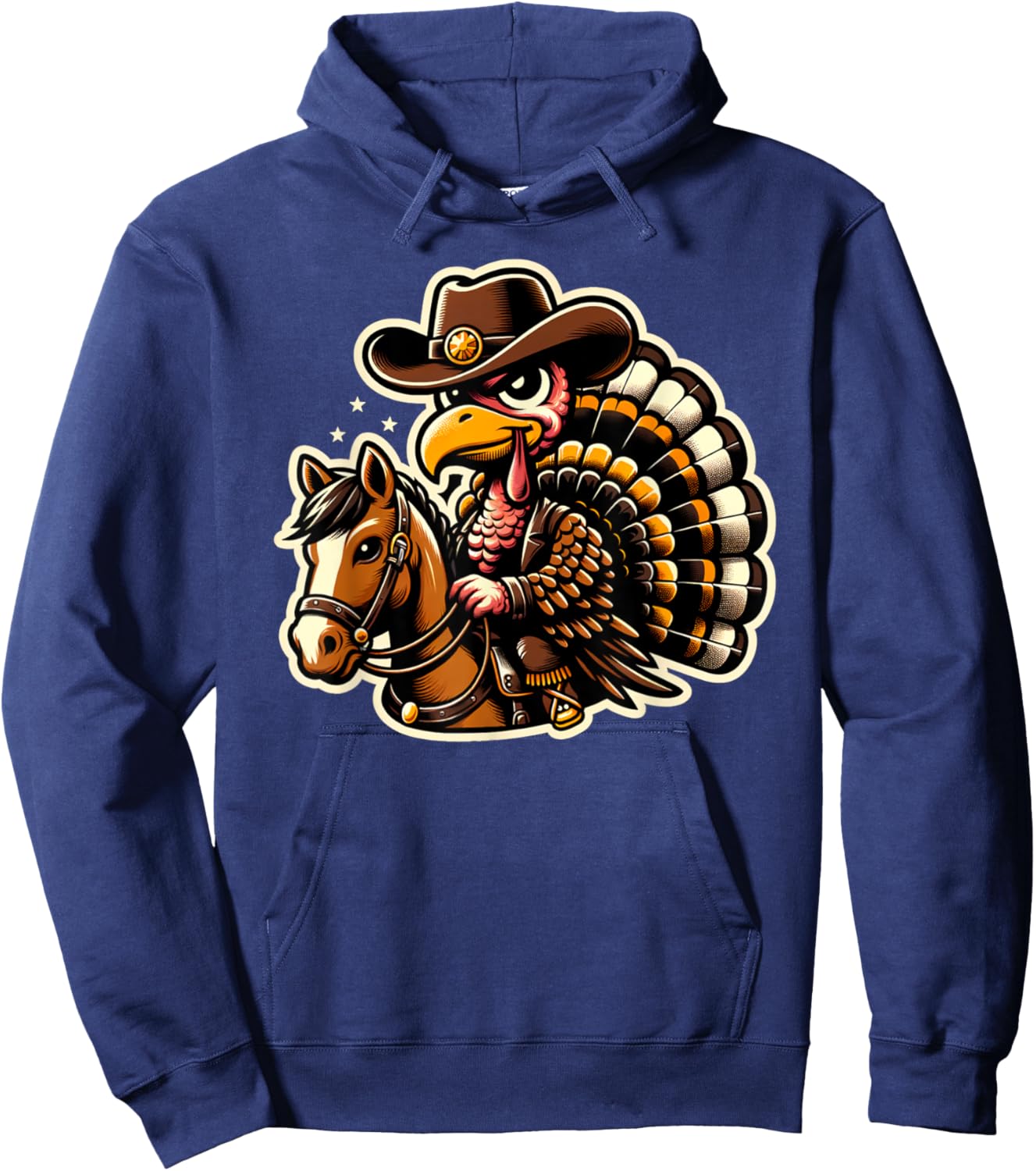 Funny Cowboy Turkey Riding Horse Thanksgiving Country Vibes Hoodie - Hoodie | Navy