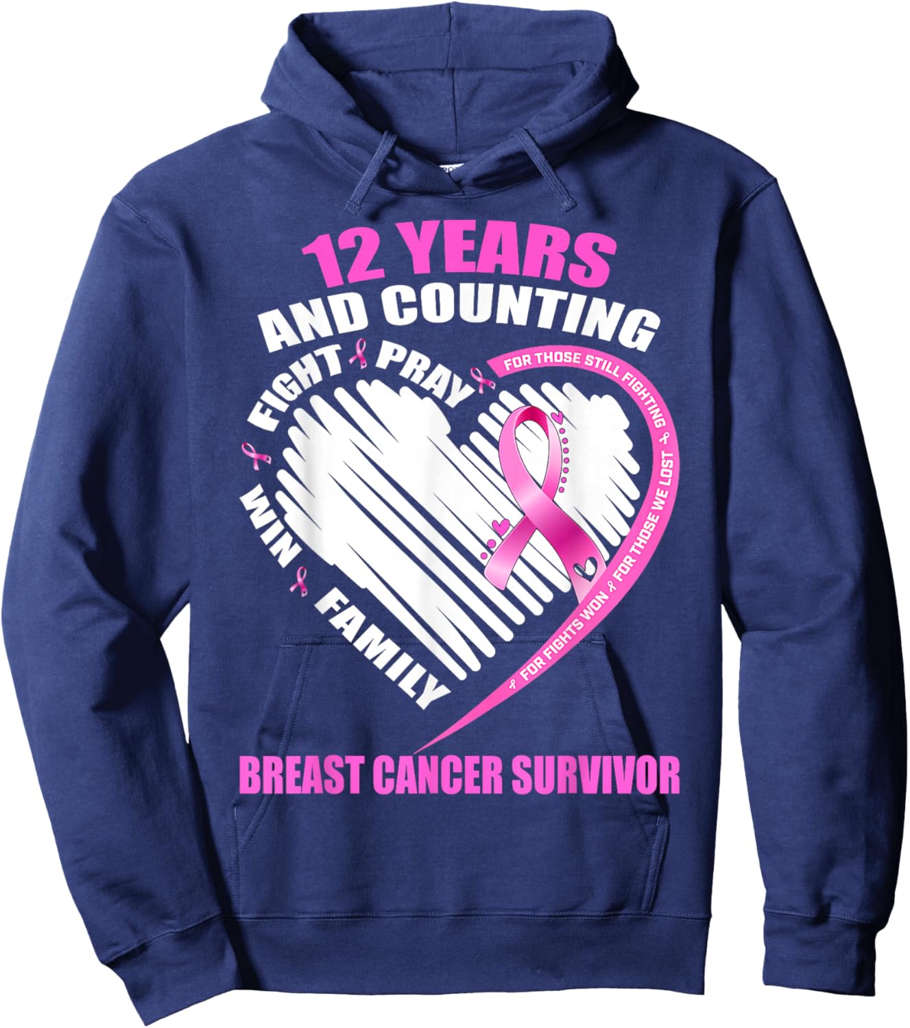 12 Years Cancer Free Gifts 12 Year Breast Cancer Survivor Hoodie - Hoodie | Navy