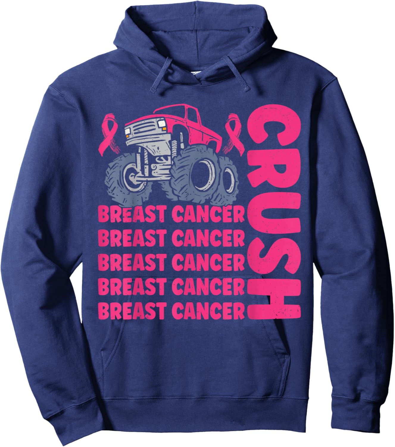 Crush Breast Cancer Awareness Truck pink Women Men Boys Hoodie - Hoodie | Navy