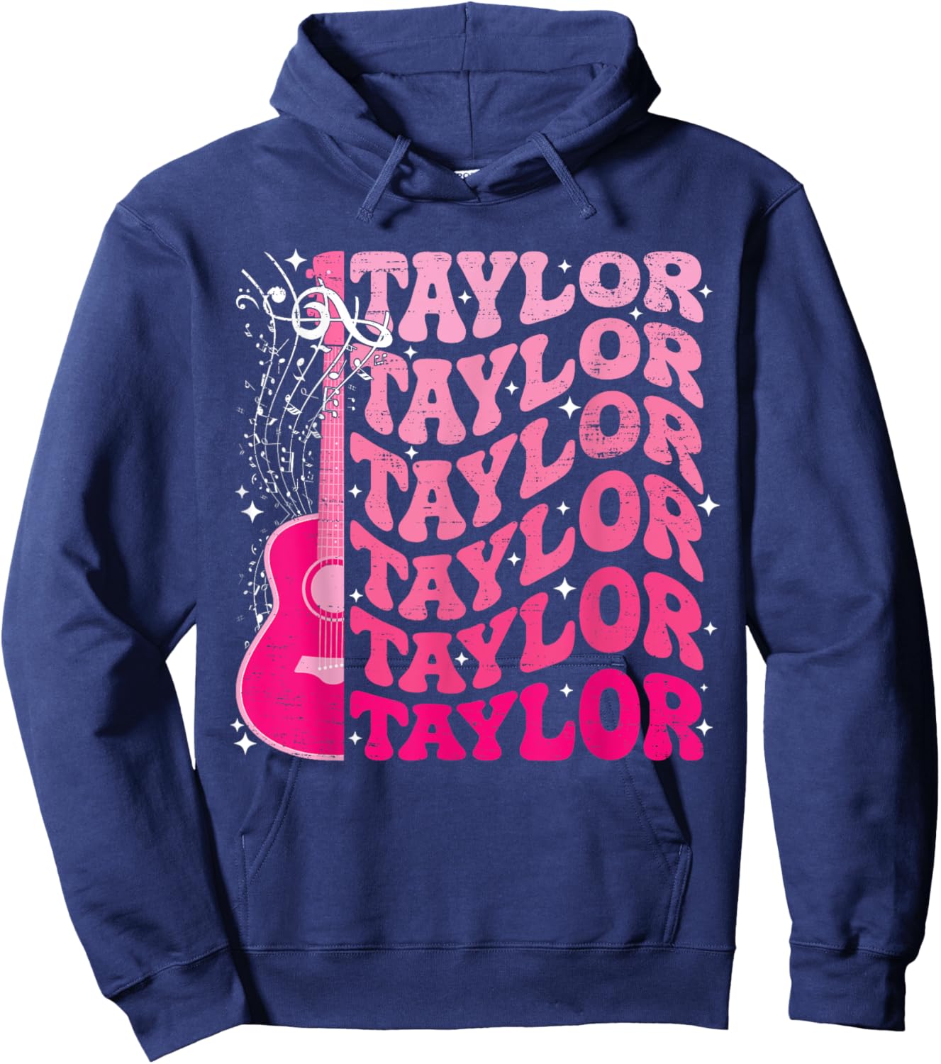 Girl Retro Taylor First Name Personalized Groovy 80's Pink Hoodie - Hoodie | Navy