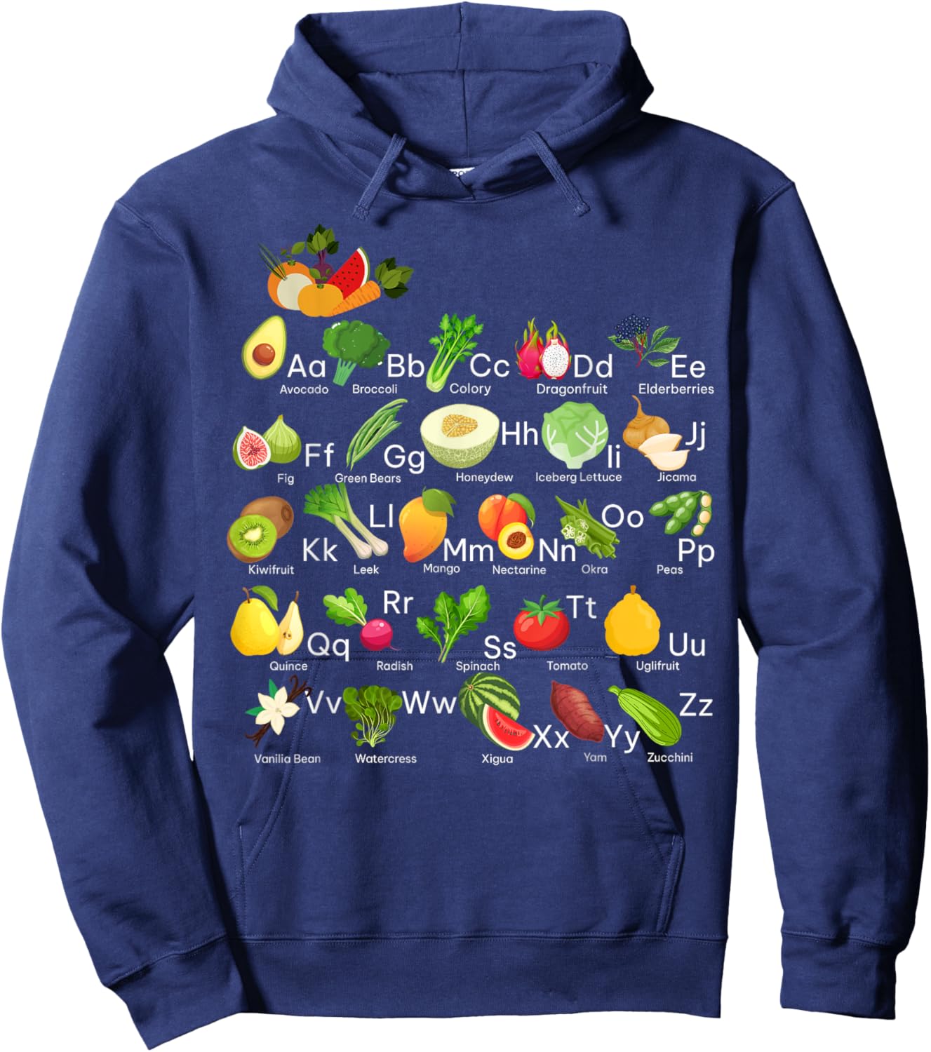 Vegetable Alphabet Abc's Fruit Veggie Vegan Gardening Hoodie - Hoodie | Navy