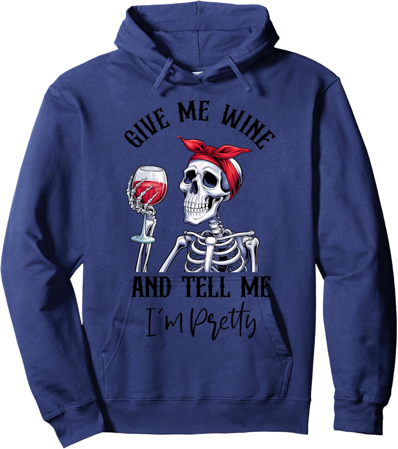 Halloween Skeleton With Red Wine Wine Glass Funny Halloween Hoodie - Hoodie | Navy