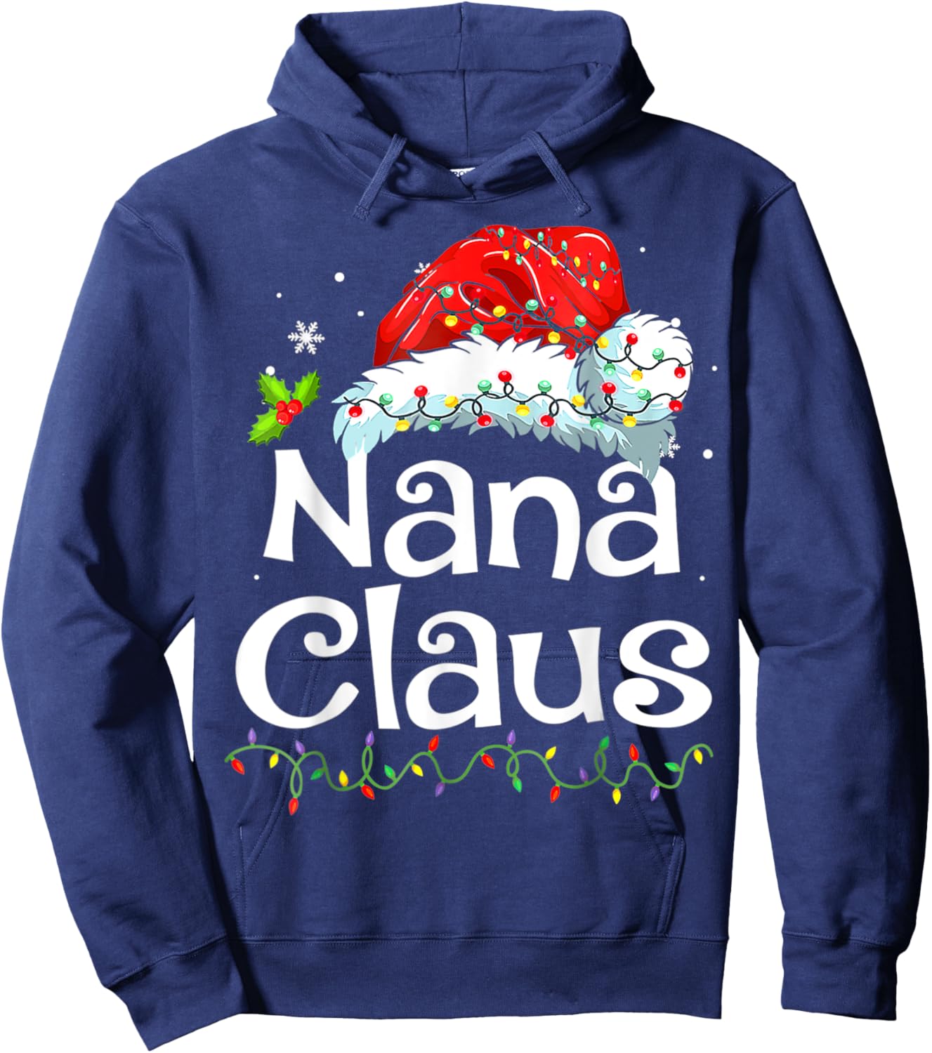 Nana Claus Christmas Pajama Family Matching Xmas Light Hoodie - Hoodie | Navy