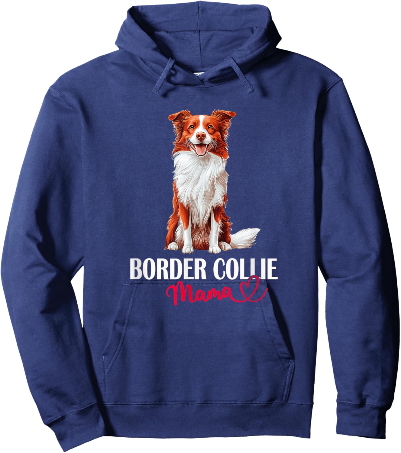 Girls Cute Mama Mom Red Border Collie Lover Hoodie - Hoodie | Navy