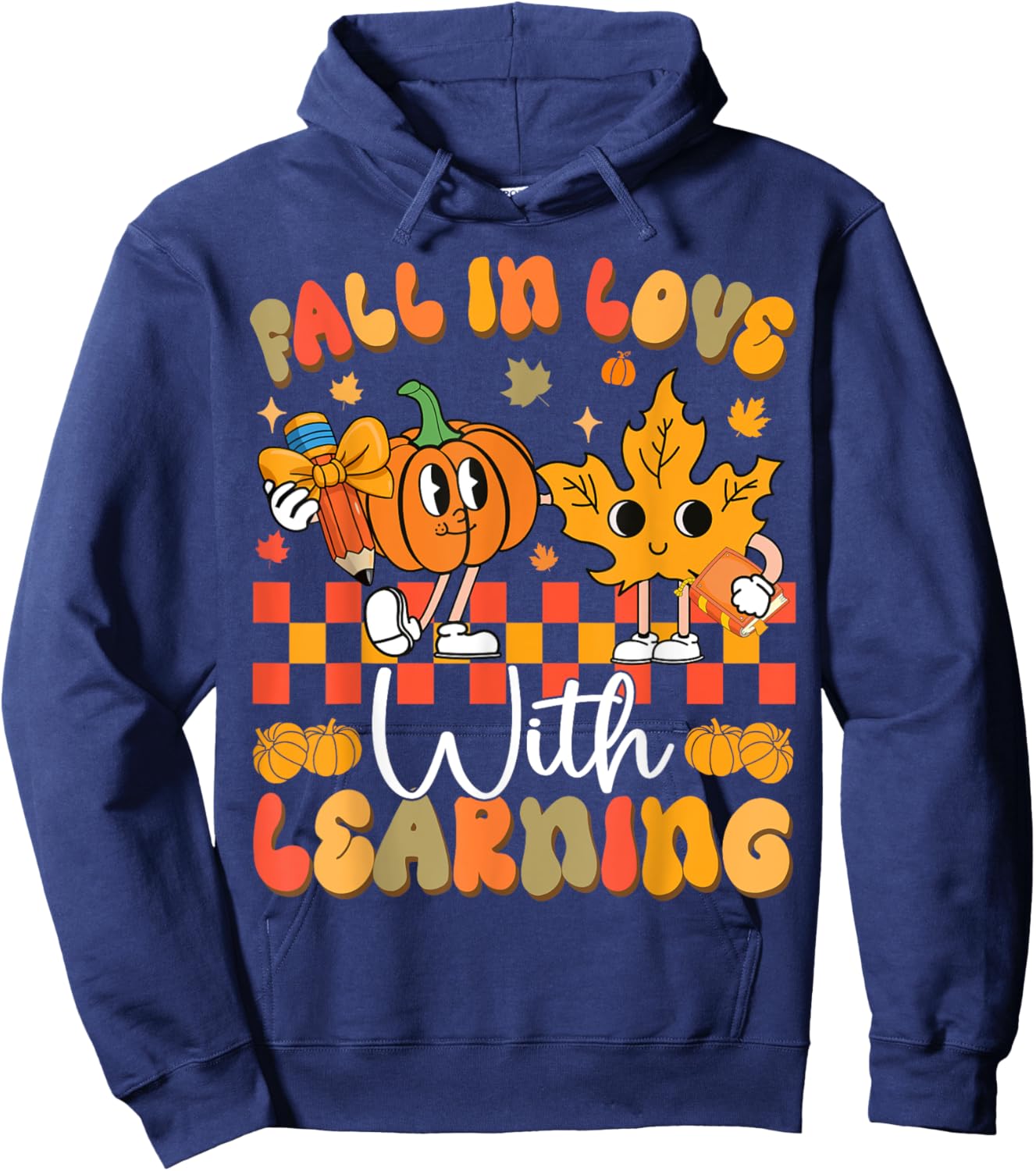 Fall In Love With Learning Funny Teacher Autumn Pumpkin Hoodie - Hoodie | Navy