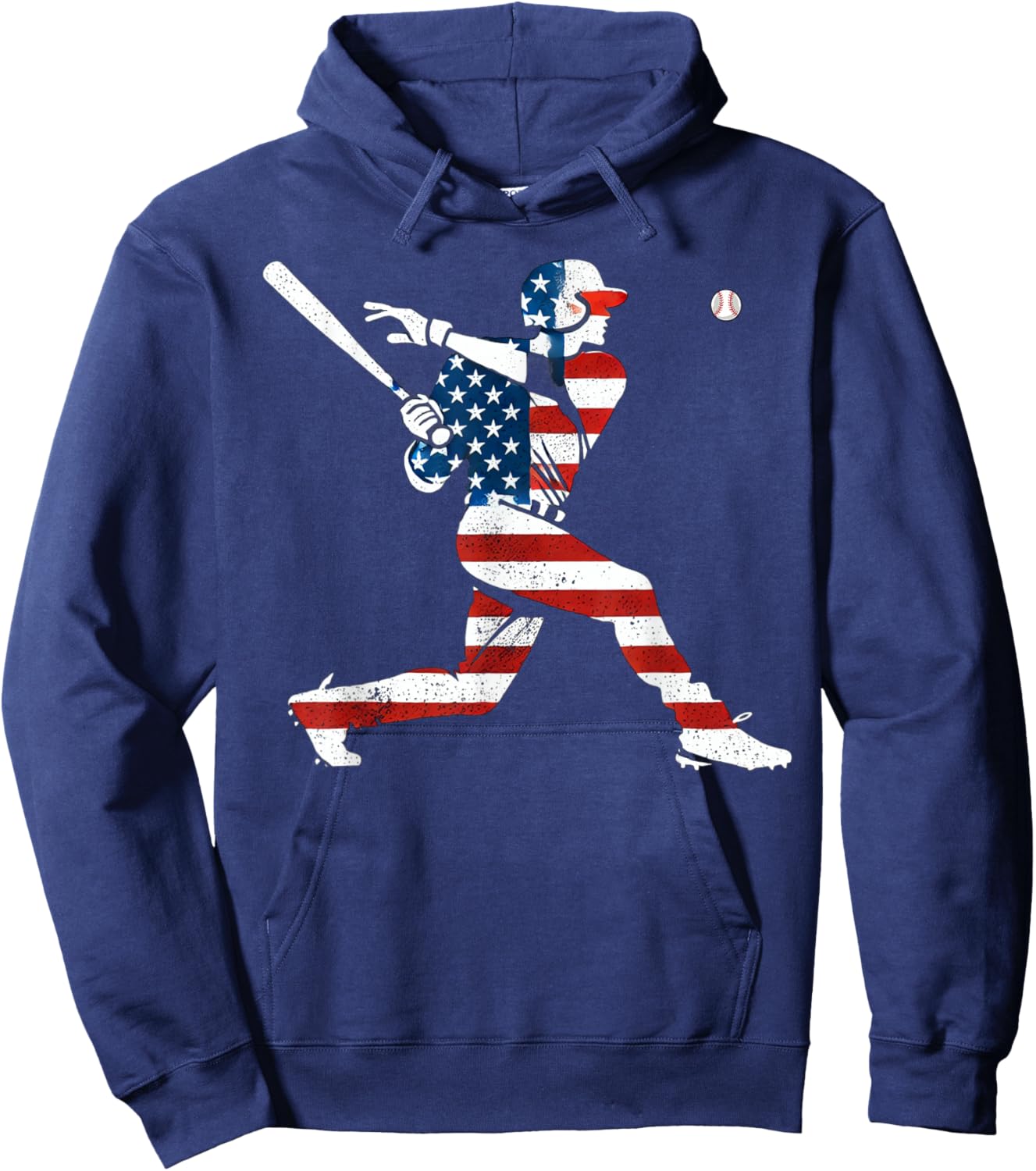 American Baseball Player Batter with United States Flag USA Hoodie - Hoodie | Navy