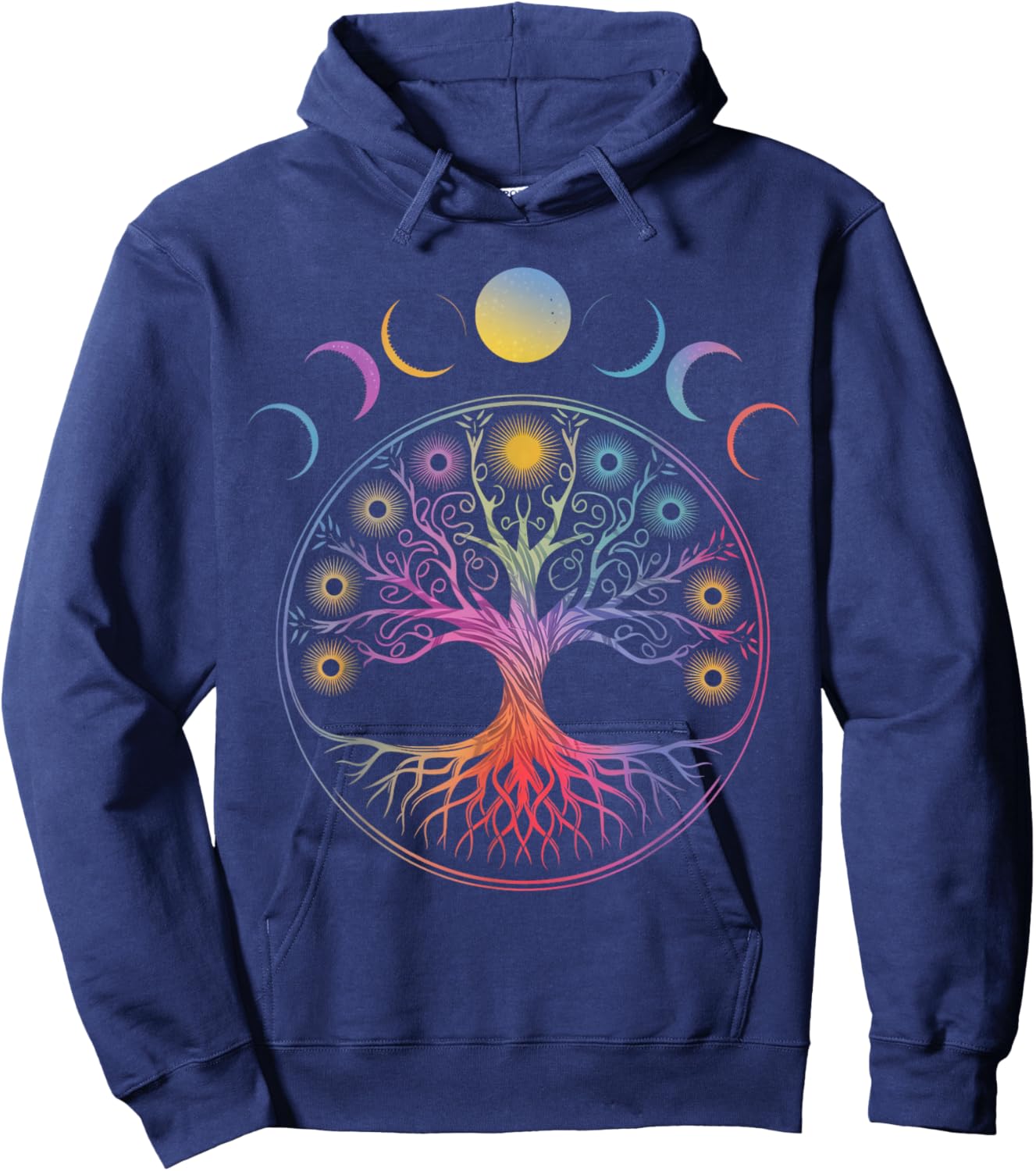 Meditation Yoga Life Tree Full Moon Phases Hoodie - Hoodie | Navy