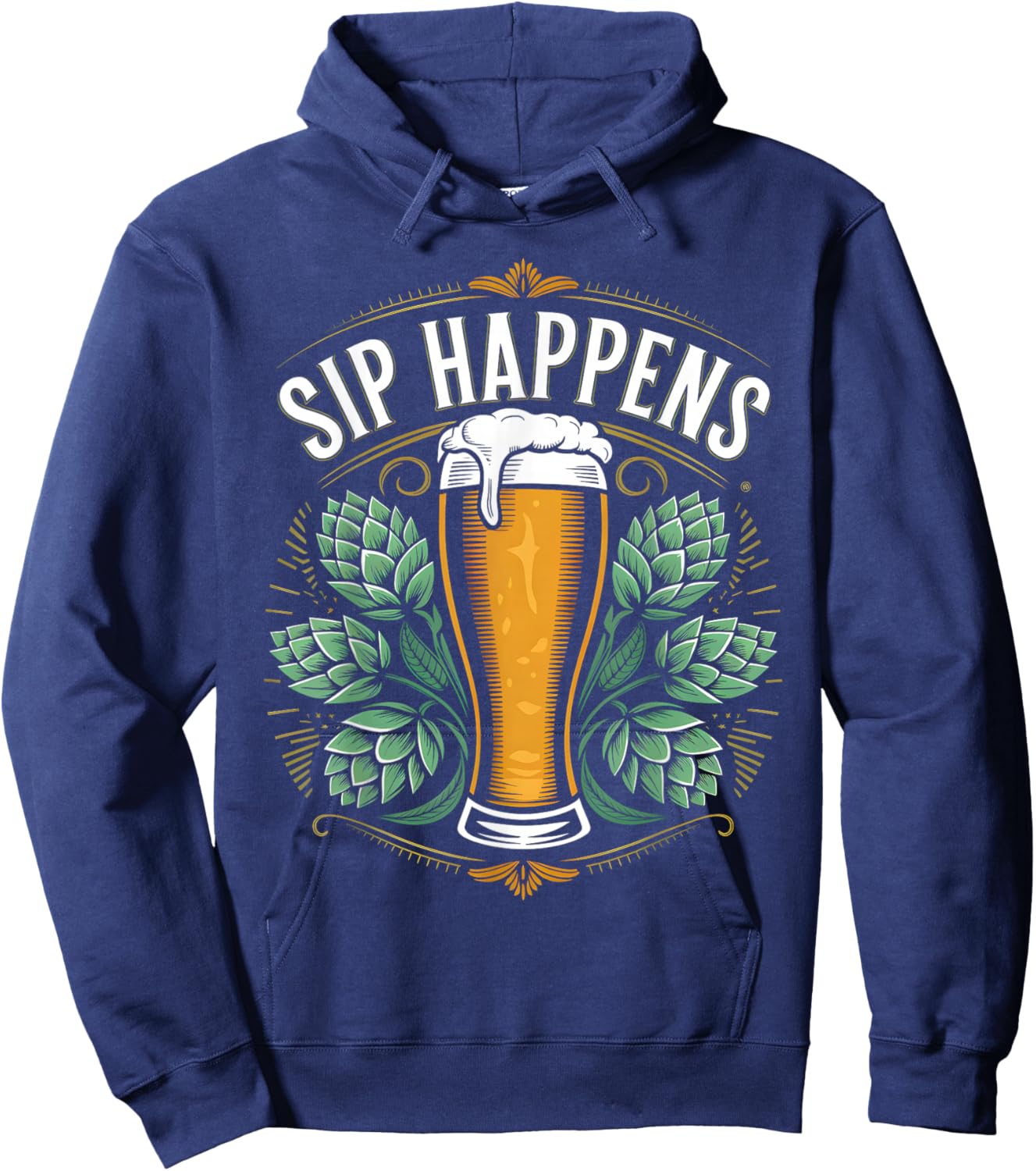 Cool Pun Beers Designs Sip Happens Beer Funny Sarcastic Humor Drink -Adults Black Short Sleeve Hoodie - Hoodie | Navy