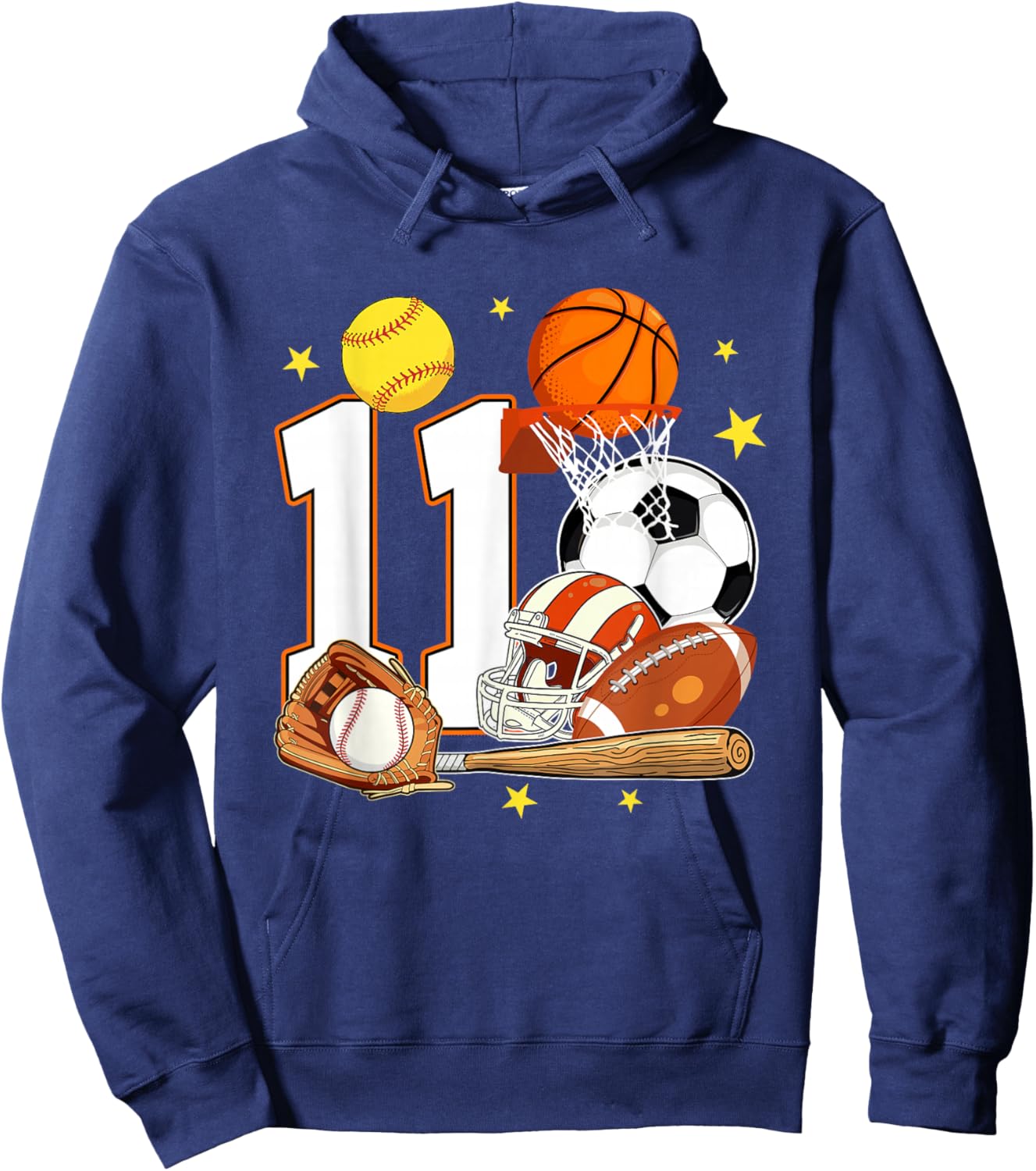 11th Birthday Sports Birthday Theme 11 Year Old Birthday Hoodie - Hoodie | Navy