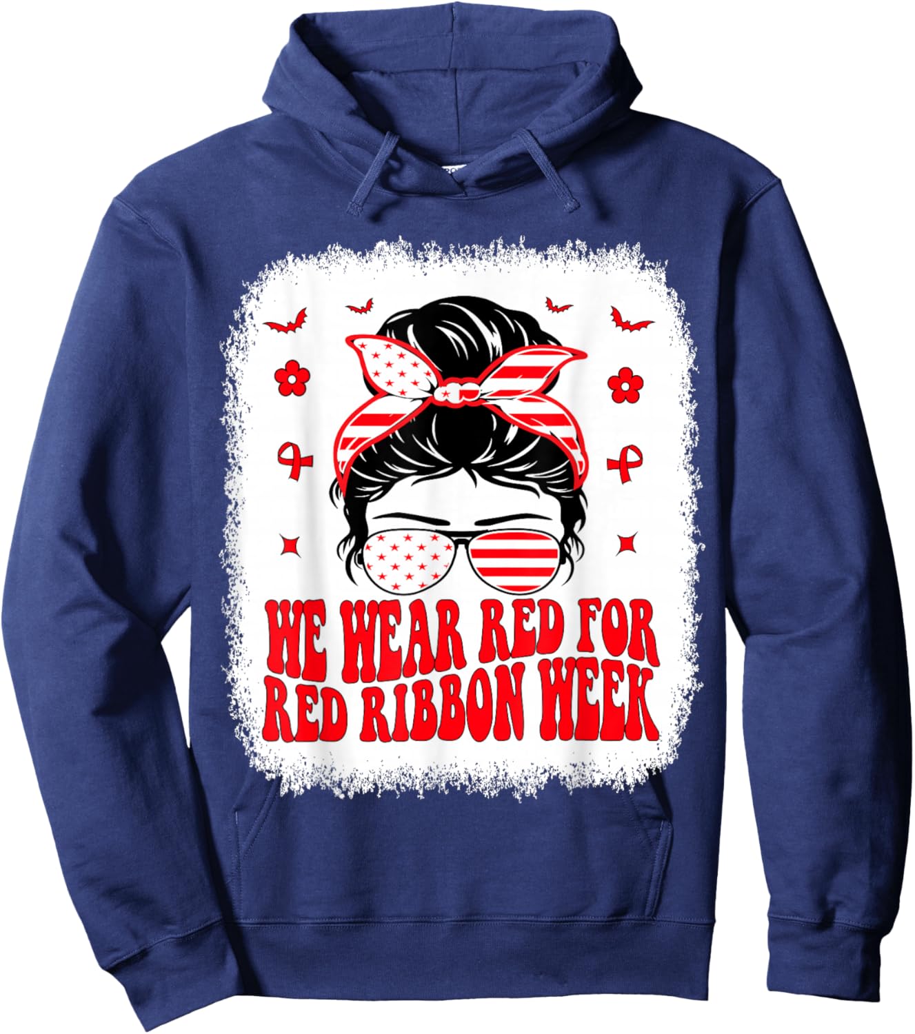 Drug Free Red Ribbon Week Awareness Say No to Drugs Wear Red Hoodie - Hoodie | Navy