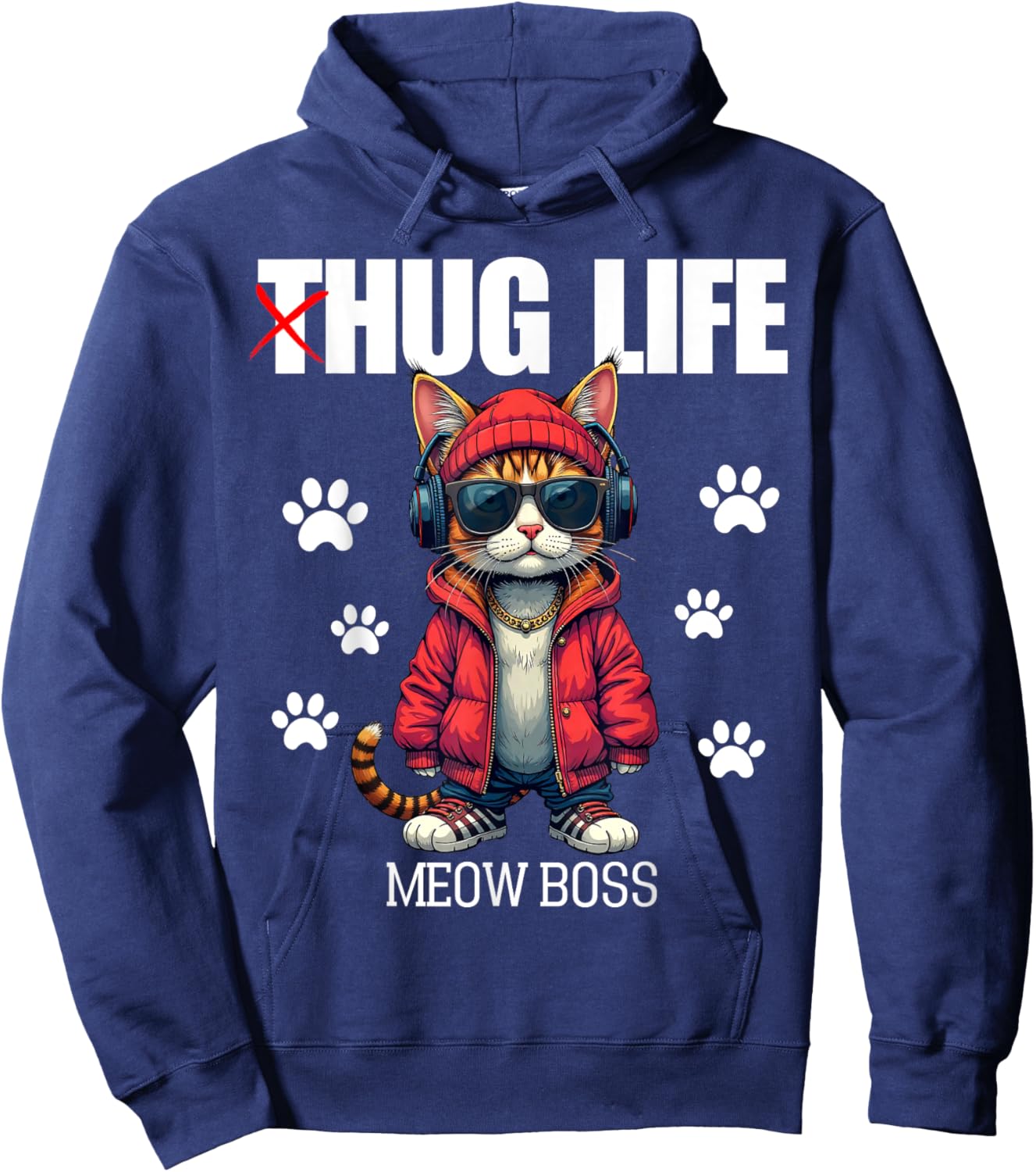 Cute Cat Hug Life Meow Boss Thug Gangster Hiphop Love Kitten Women Hoodie - Hoodie | Navy