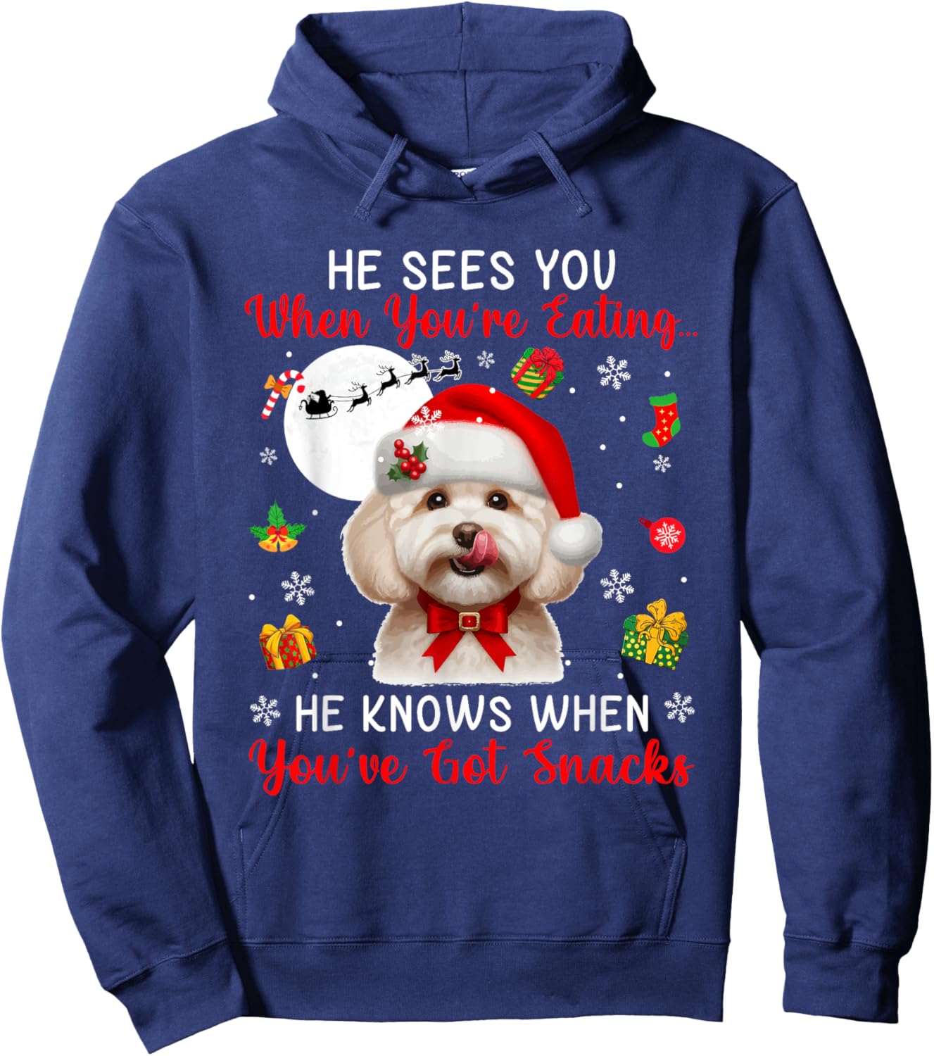 He Sees When You're Eating Snacks Xmas Maltipoo Owner Family Hoodie - Hoodie | Navy