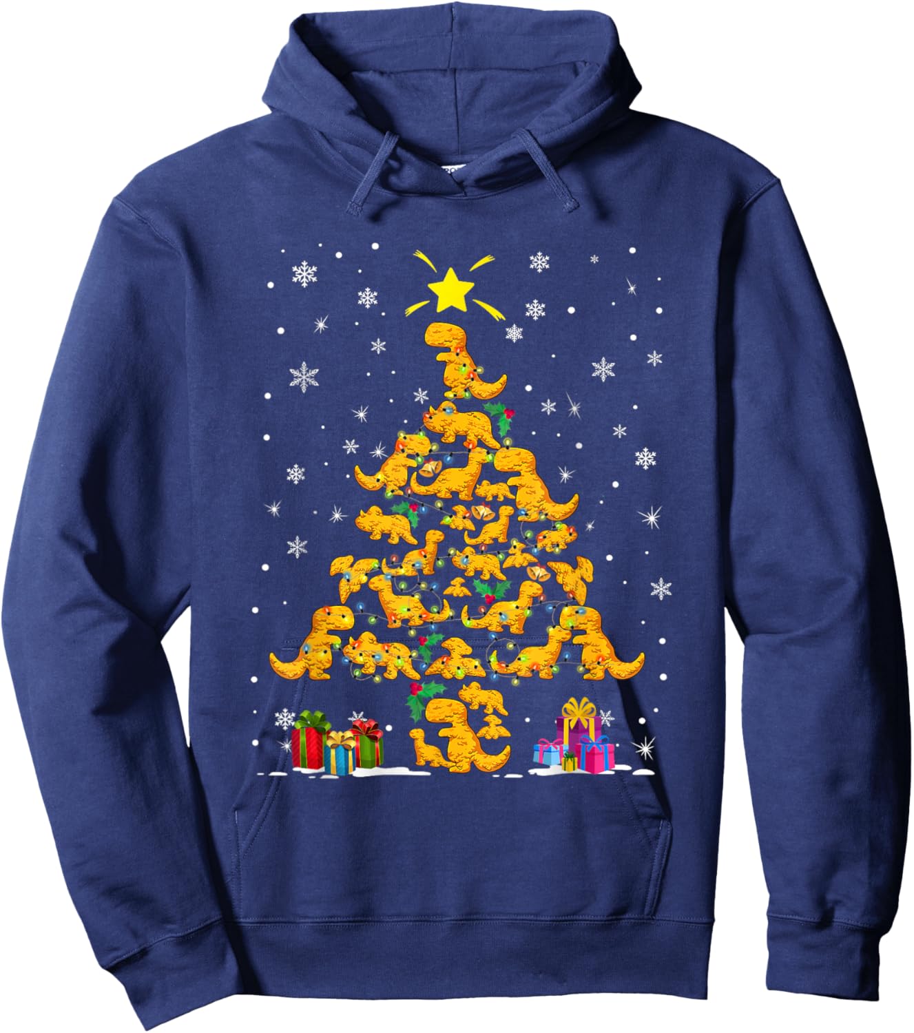 Dino Chicken Nuggets Christmas Tree Dinosaur Chicken Nugget Hoodie - Hoodie | Navy