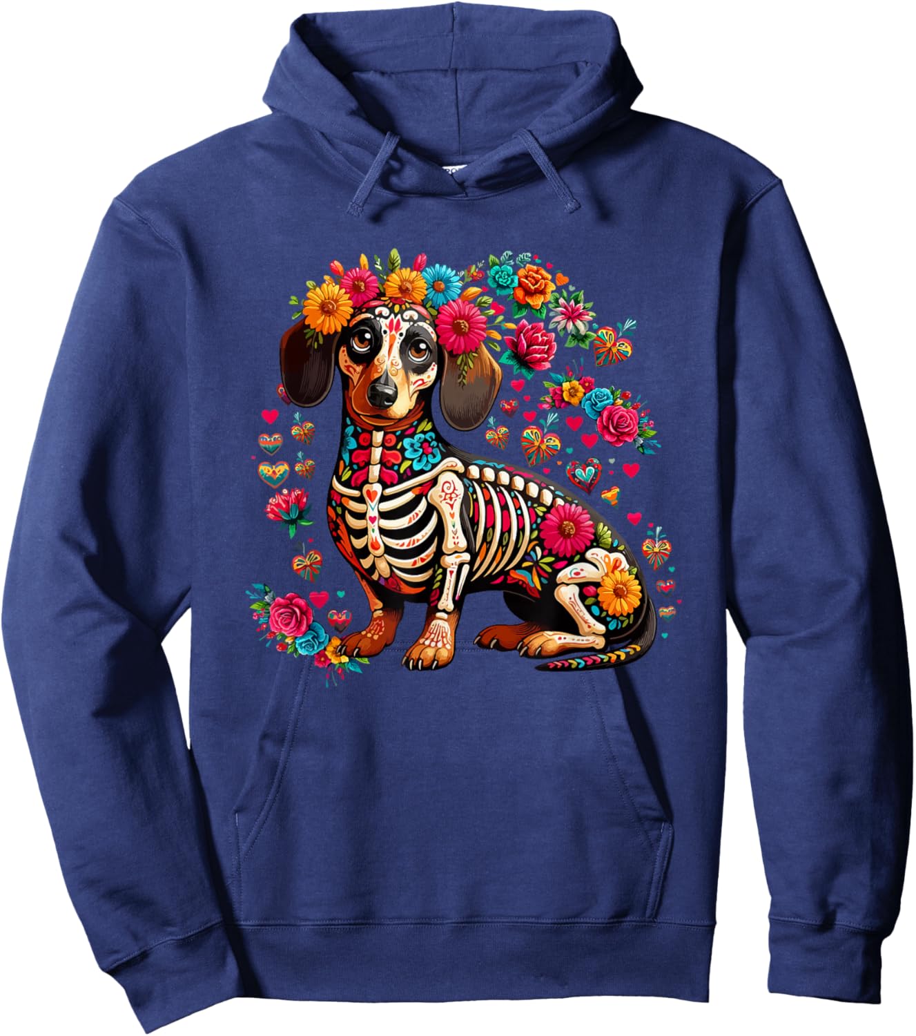 Dachshund Floral Skeleton Dia De Los Muertos Mexican Lover Hoodie - Hoodie | Navy
