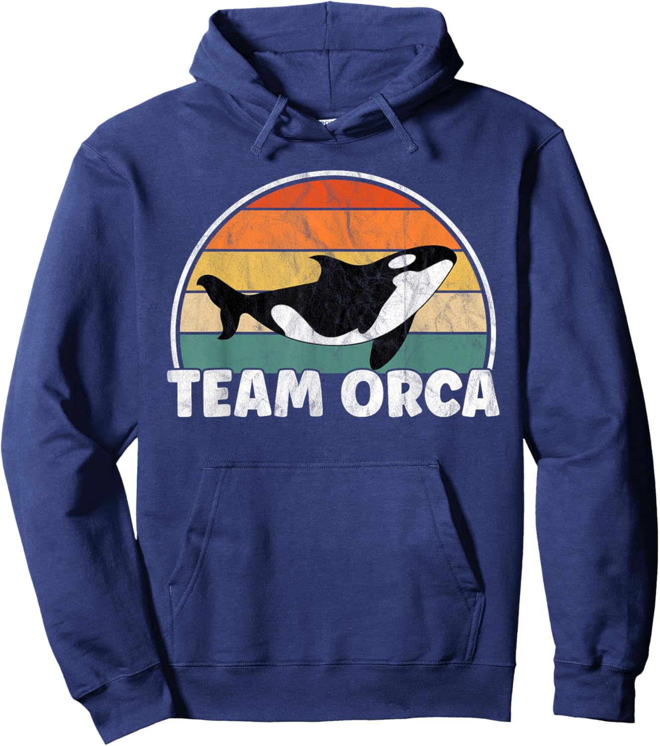 Team Orca - Whale Orcas Sea Retro Sunset Distressed Hoodie - Hoodie | Navy