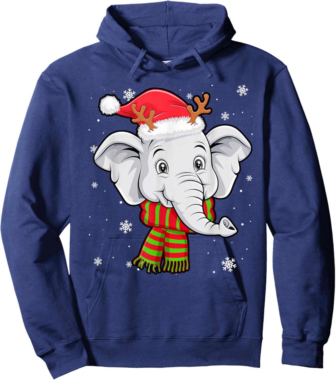 Christmas Elephant Funny Elephant With Santan Hat Reindeer Hoodie - Hoodie | Navy