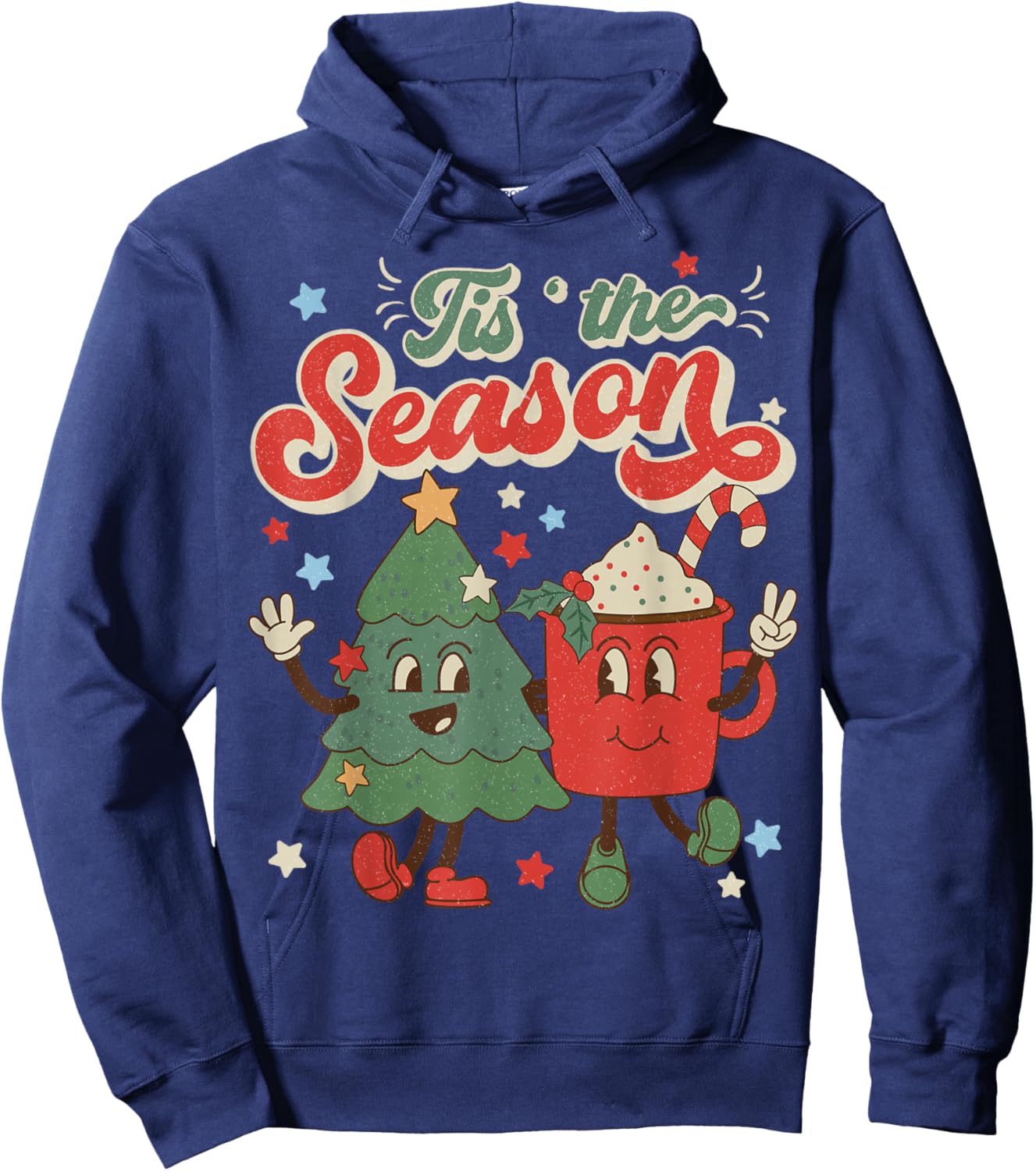 Vintage Christmas Tis The Season Christmas Tree Coffee Latte Hoodie - Hoodie | Navy