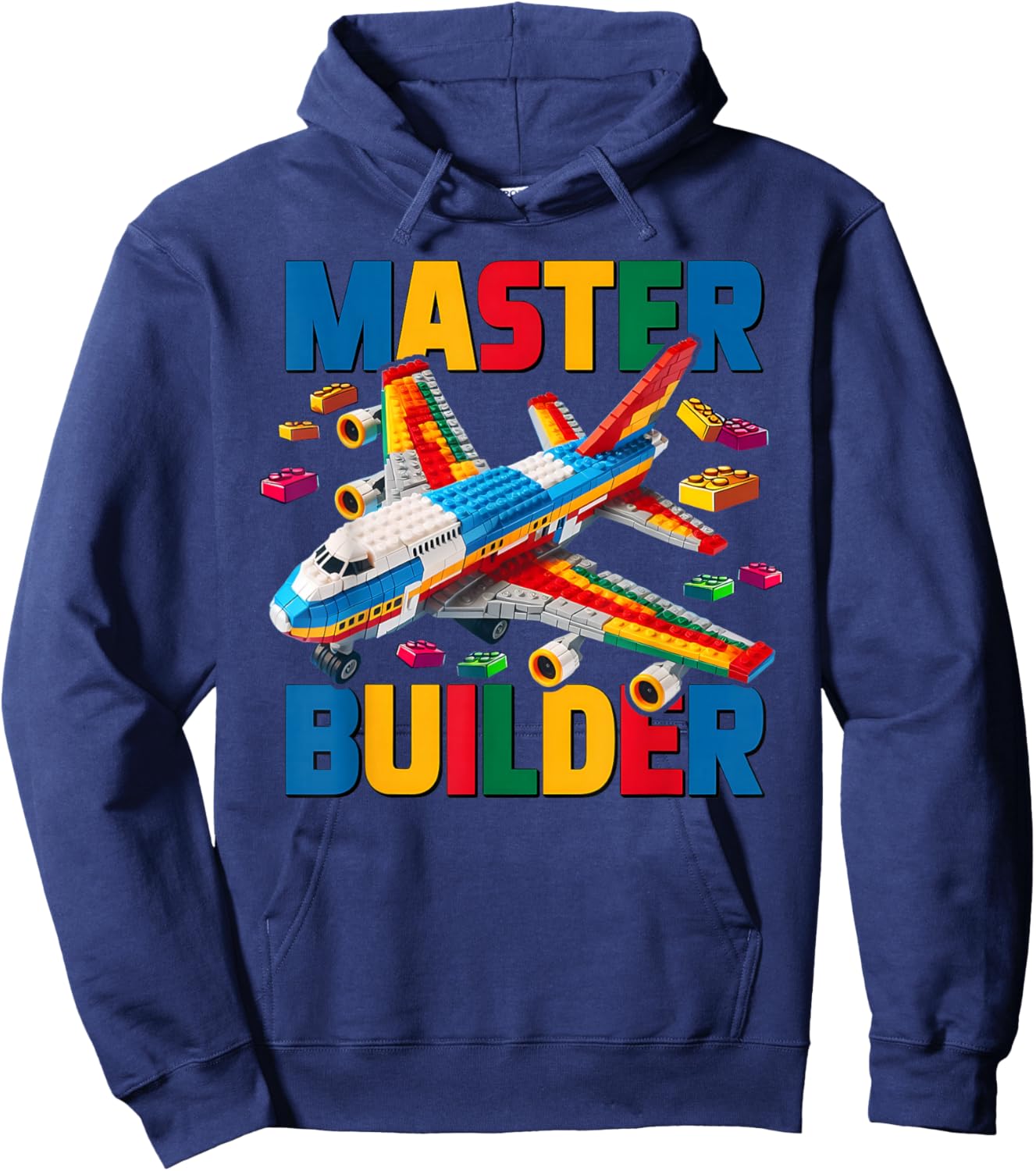 Master Builder Airplane Toy Kids Boys Building Blocks Brick Hoodie - Hoodie | Navy