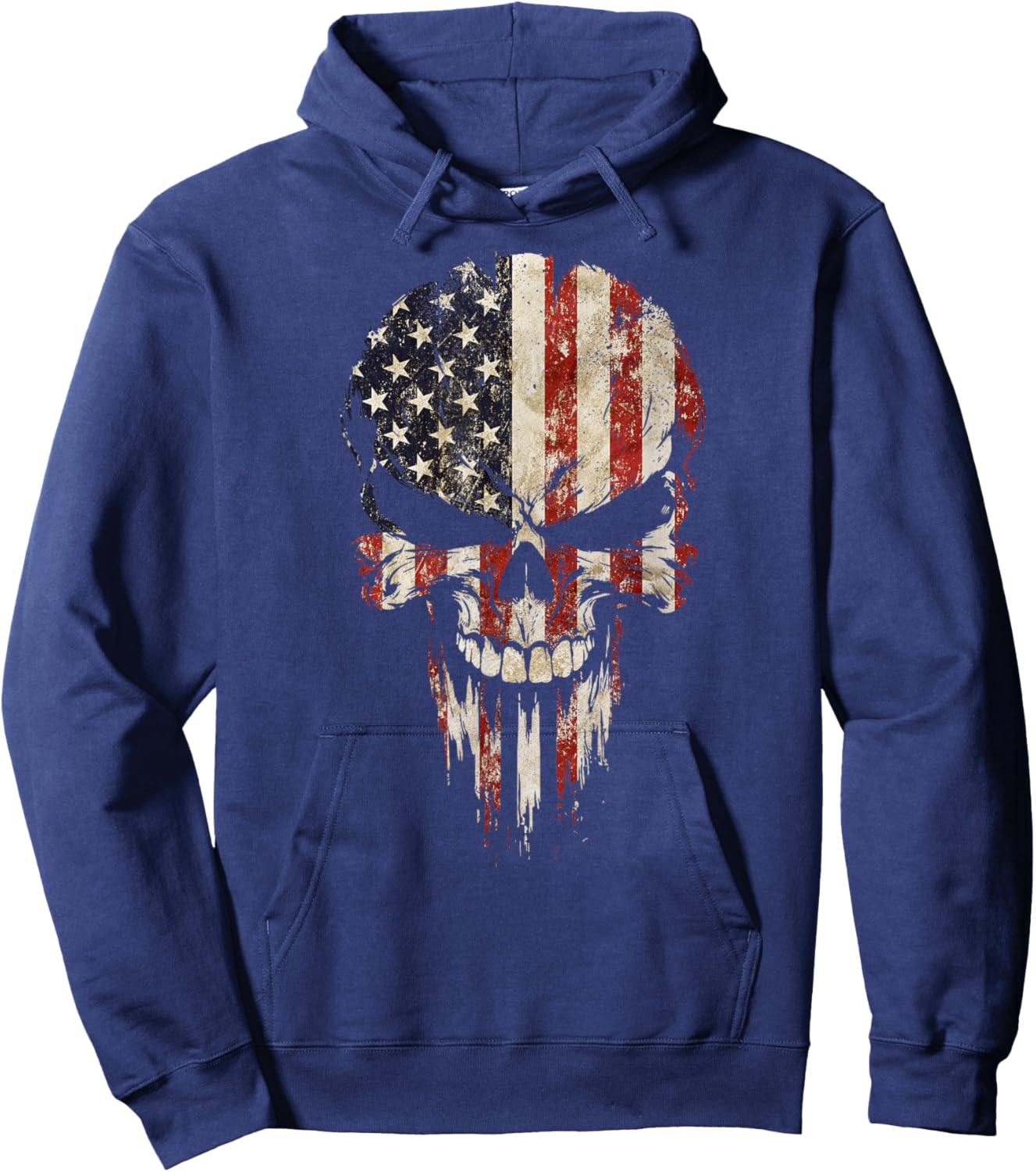 Vintage USA Flag Skull Patriotic Hoodie - Hoodie | Navy