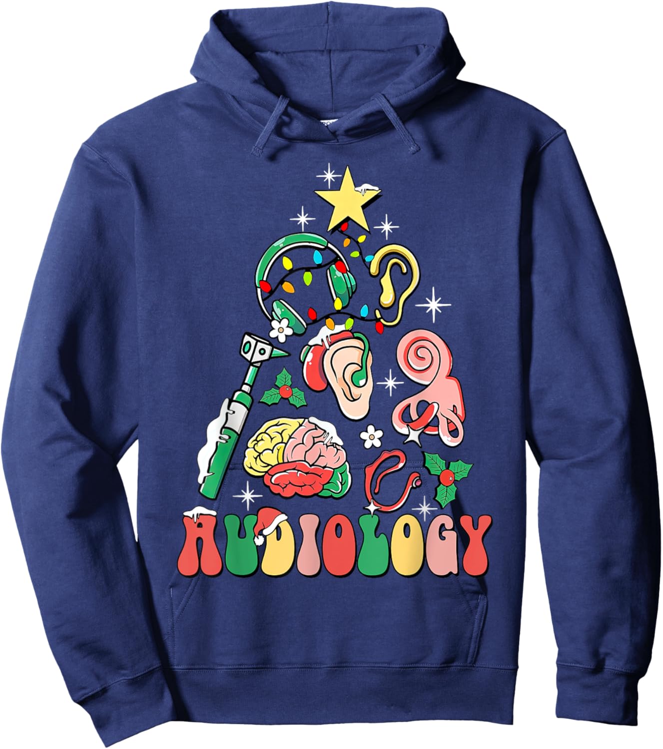 Audiology Christmas Tree Audiologist Squad Healthcare Worker Hoodie - Hoodie | Navy
