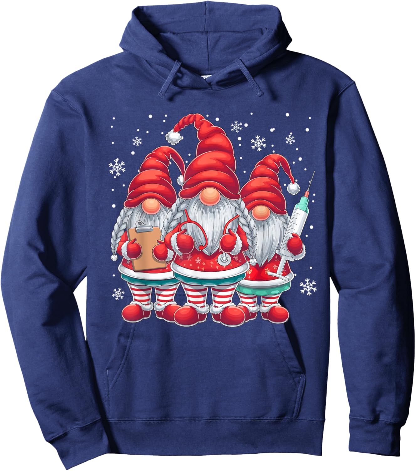 Xmas Medical Scrub Top Cute Nursing Christmas Gnomes Nurse Hoodie - Hoodie | Navy