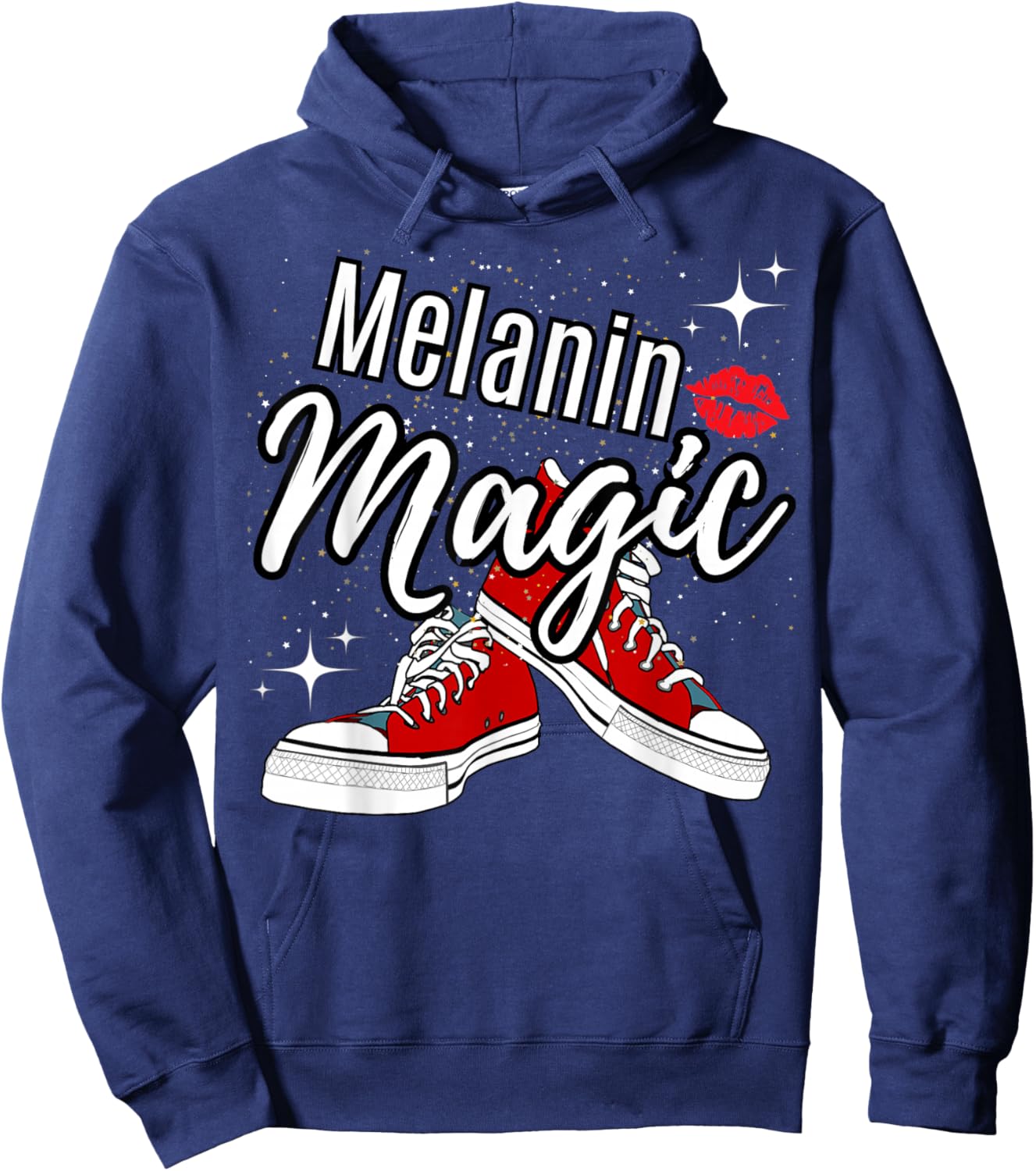 Melanin Magic Stars Lips Chucks Red Shoes Black Queen Hoodie - Hoodie | Navy