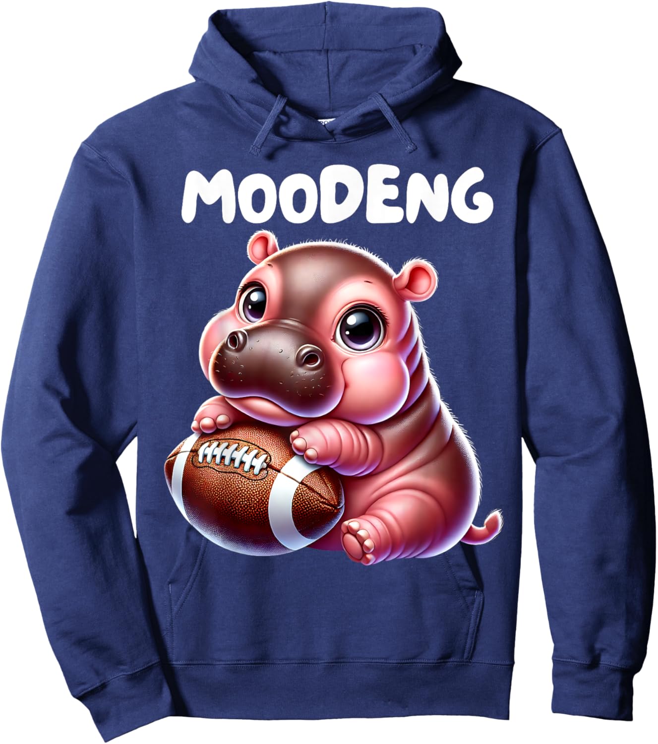 MooDeng American Football Sport Cute Baby Pygmy Hippo Meme Hoodie - Hoodie | Navy