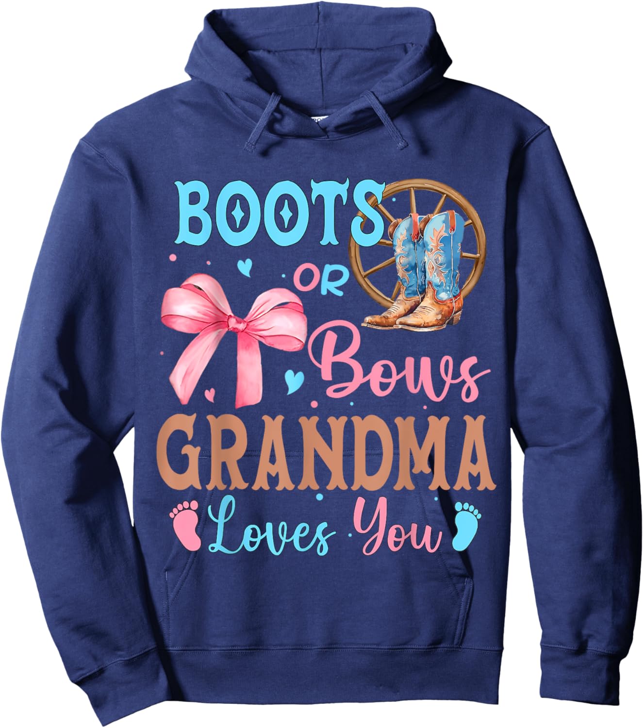 Boots or Bows Gender Reveal Decorations Grandma Loves You Hoodie - Hoodie | Navy