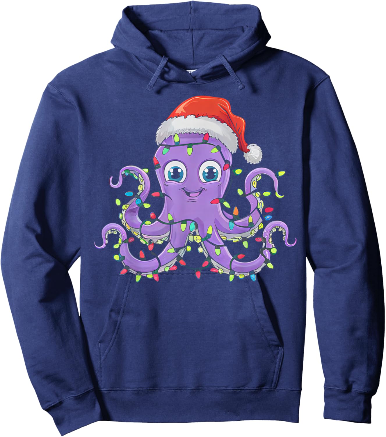 Octopus Wearing Santa Hat Christmas - Octopus Lover Xmas Hoodie - Hoodie | Navy