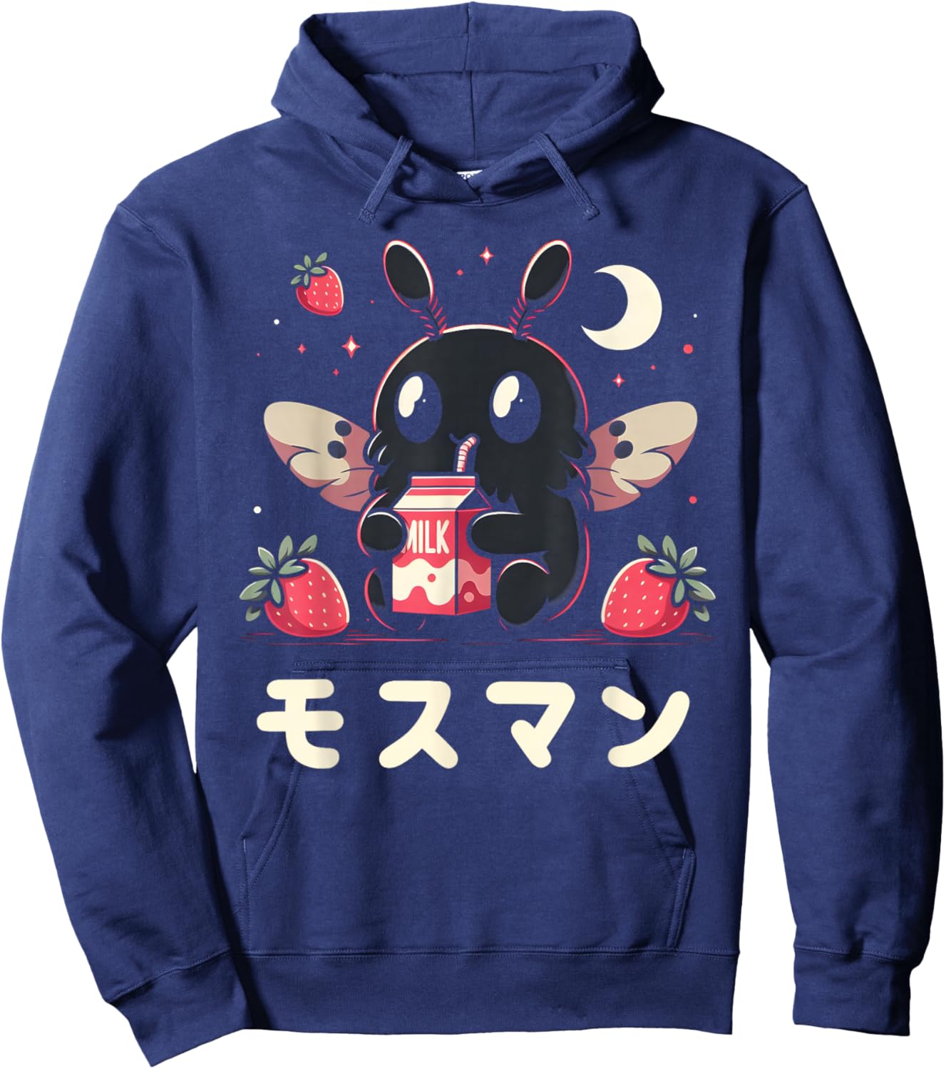 Kawaii Mothman Drinking Strawberry Milkshake Hoodie - Hoodie | Navy