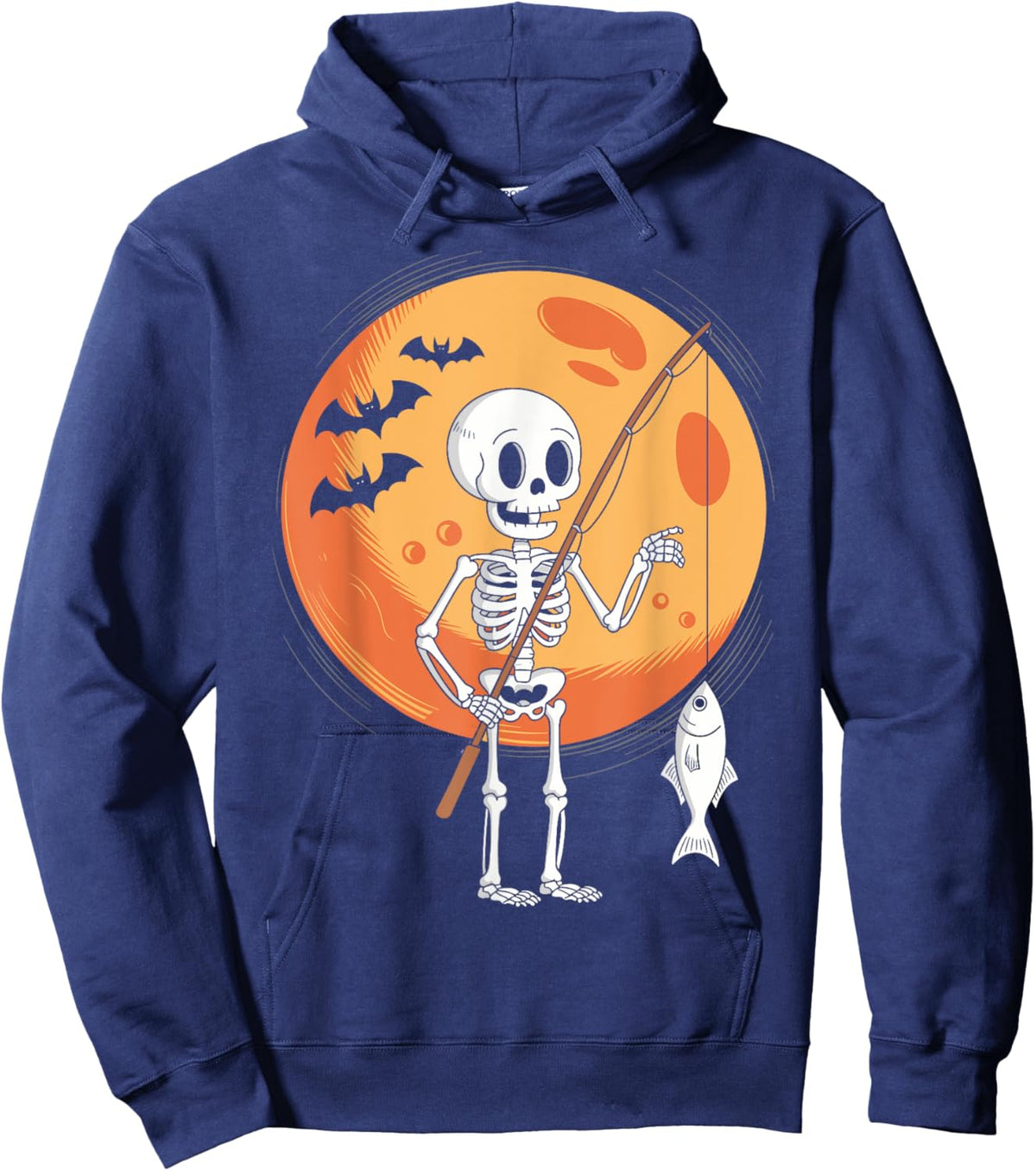 Funny Skeleton Fishing Lovers Moon Spooky Halloween Boys Hoodie - Hoodie | Navy