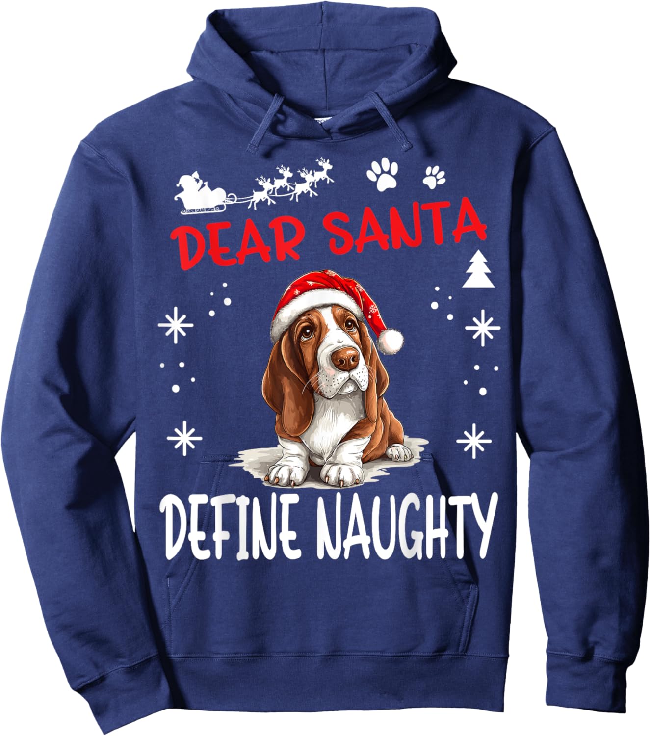 Cute Basset Hound Dog Christmas Dear Santa Define Naughty Men Women Kids Hoodie - Hoodie | Navy