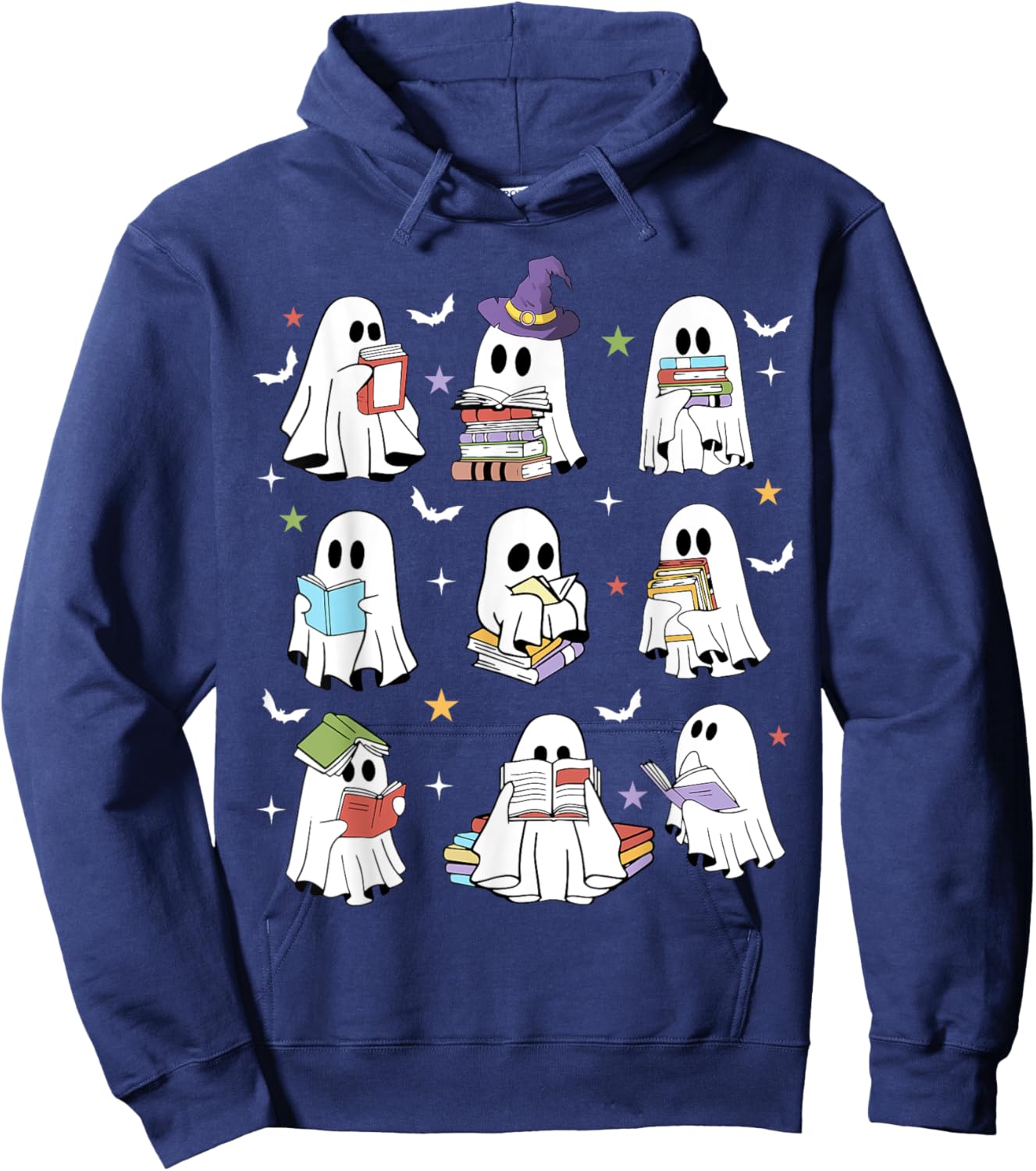 Retro Teacher Halloween Ghost Read More Books Teacher Hoodie - Hoodie | Navy