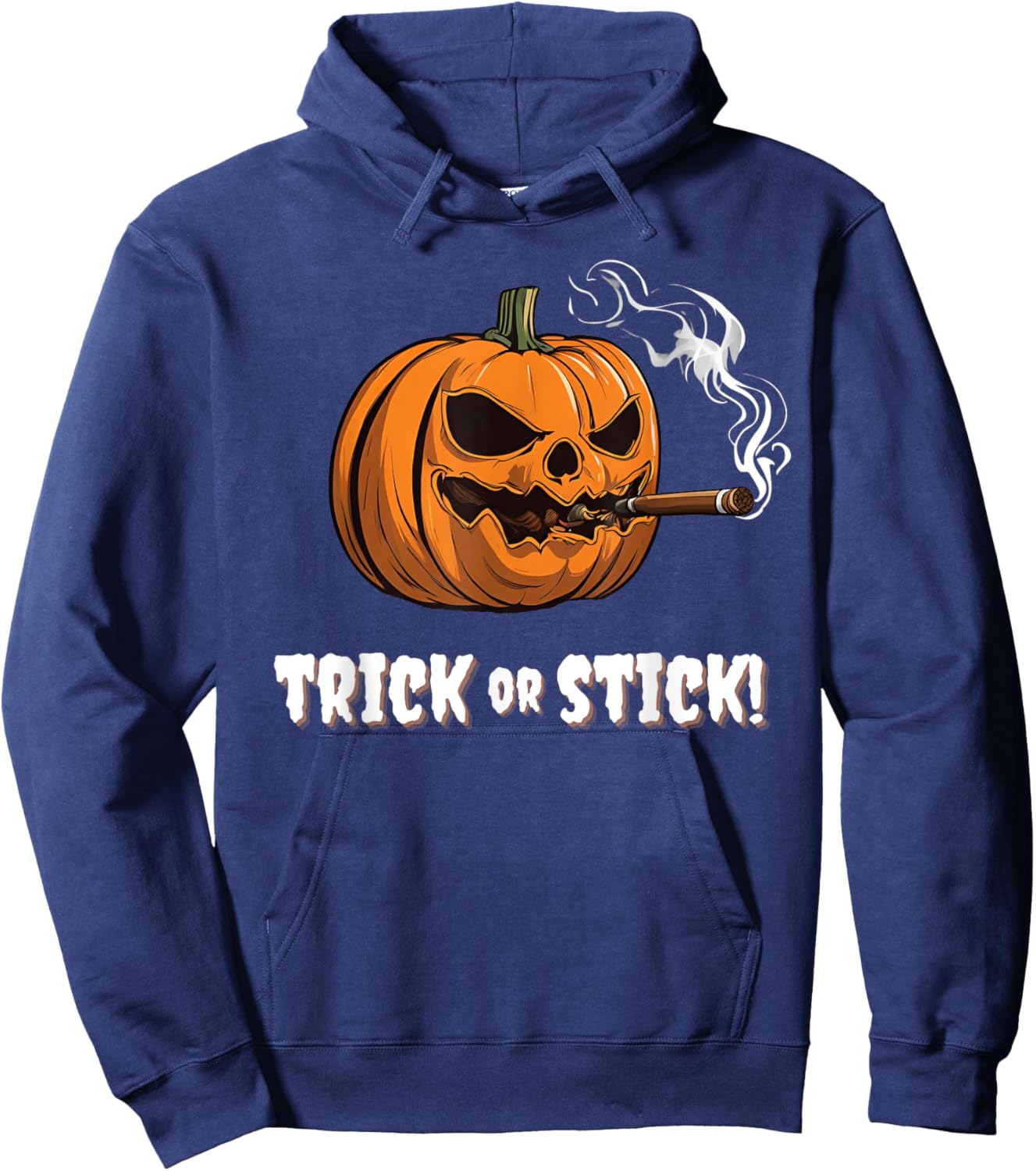 Cigar Smoking Pumpkin Halloween Trick Or Stick Lounge Gear Hoodie - Hoodie | Navy