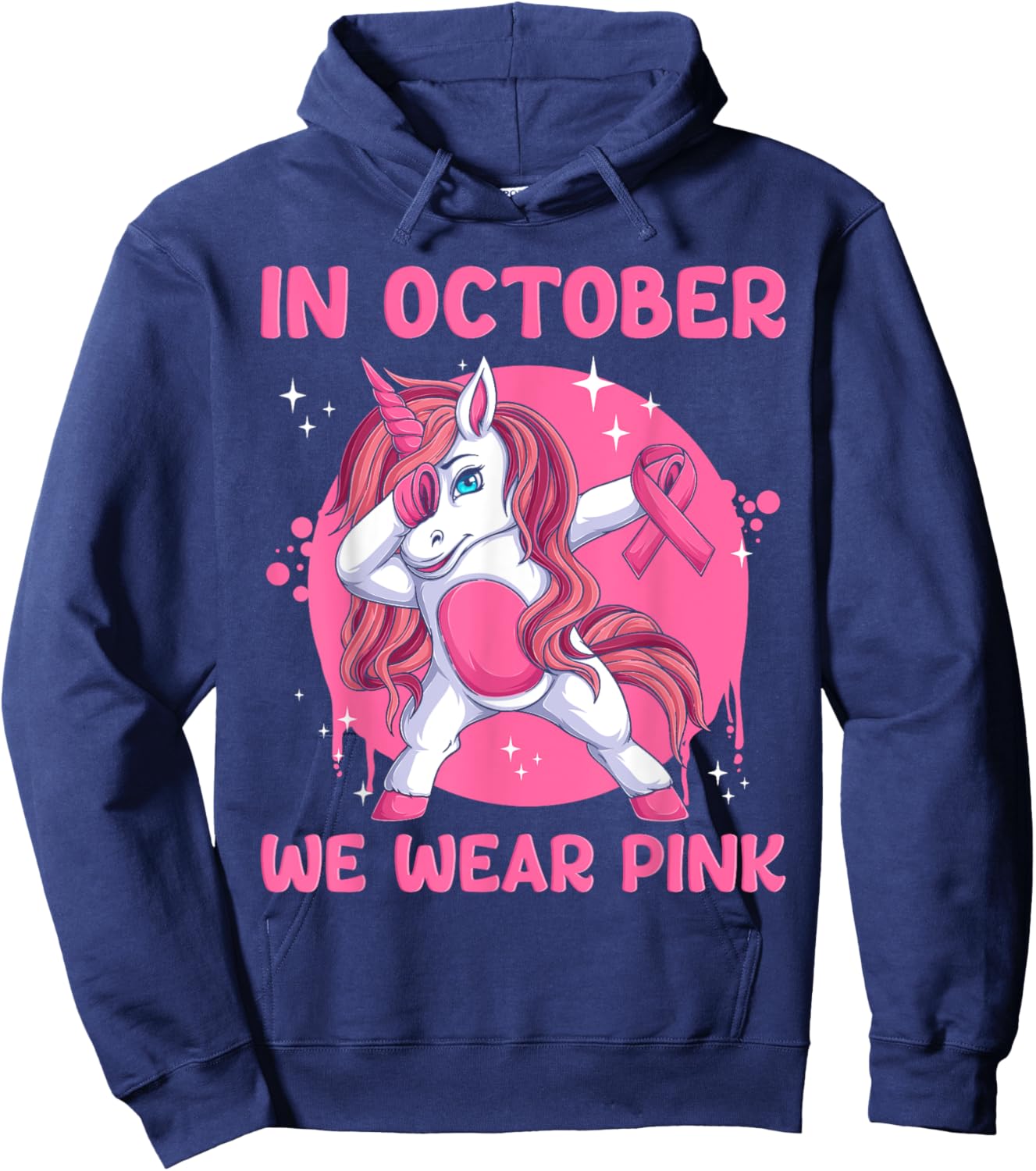 In October We Wear Pink Unicorn Breast Cancer Awareness Hoodie - Hoodie | Navy