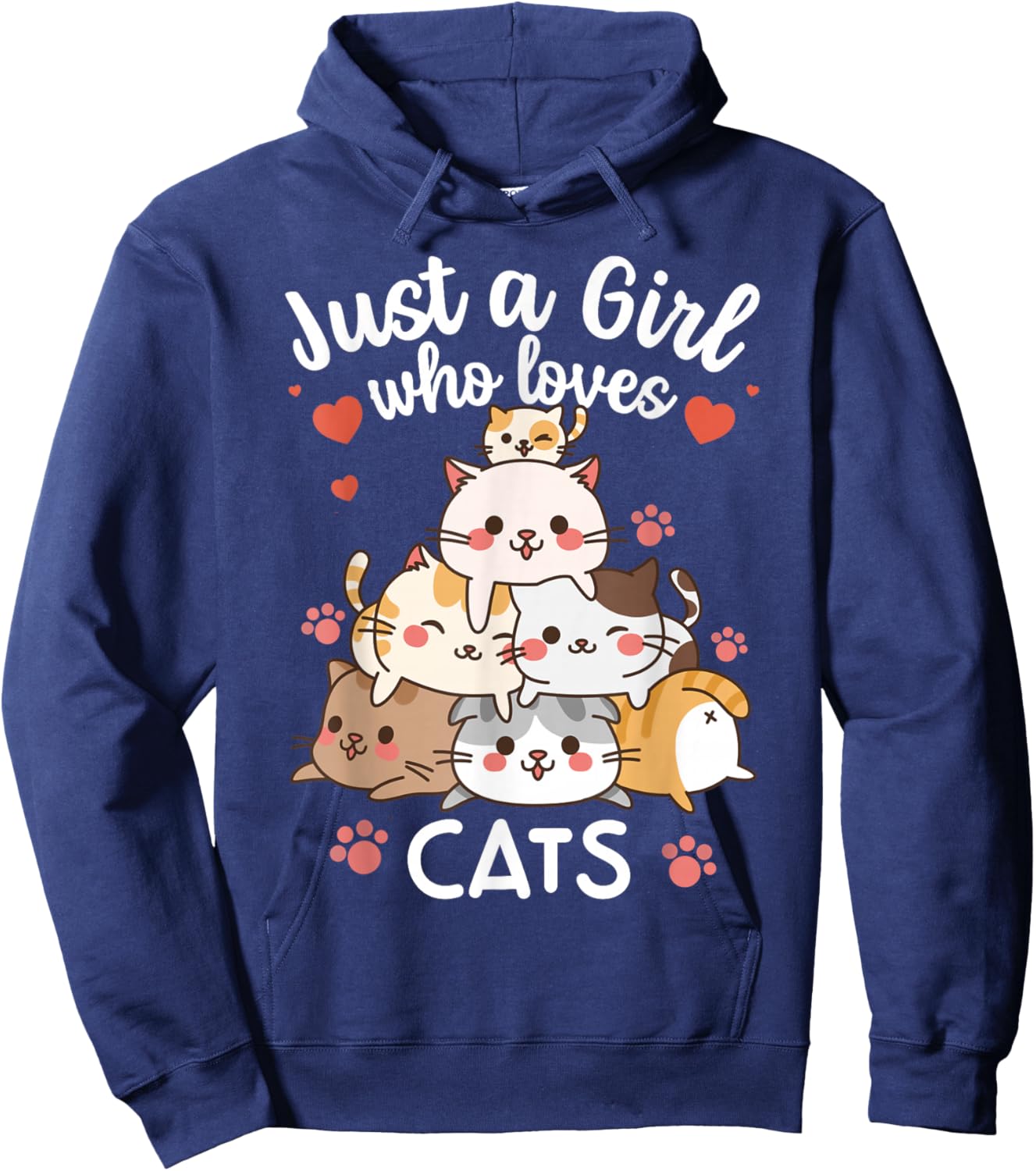Cat Cute Kitty Cats Anime Kawaii Kitten Neko Women Girls Hoodie - Hoodie | Navy
