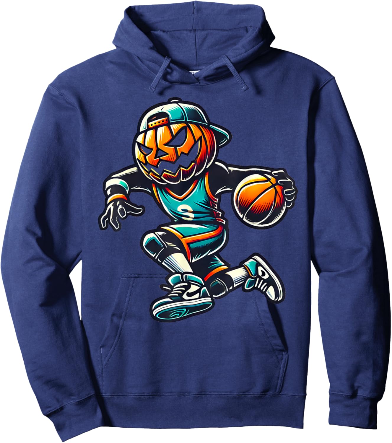 Jack O Lantern Basketball Sport Team Pumpkin Funny Halloween Hoodie - Hoodie | Navy