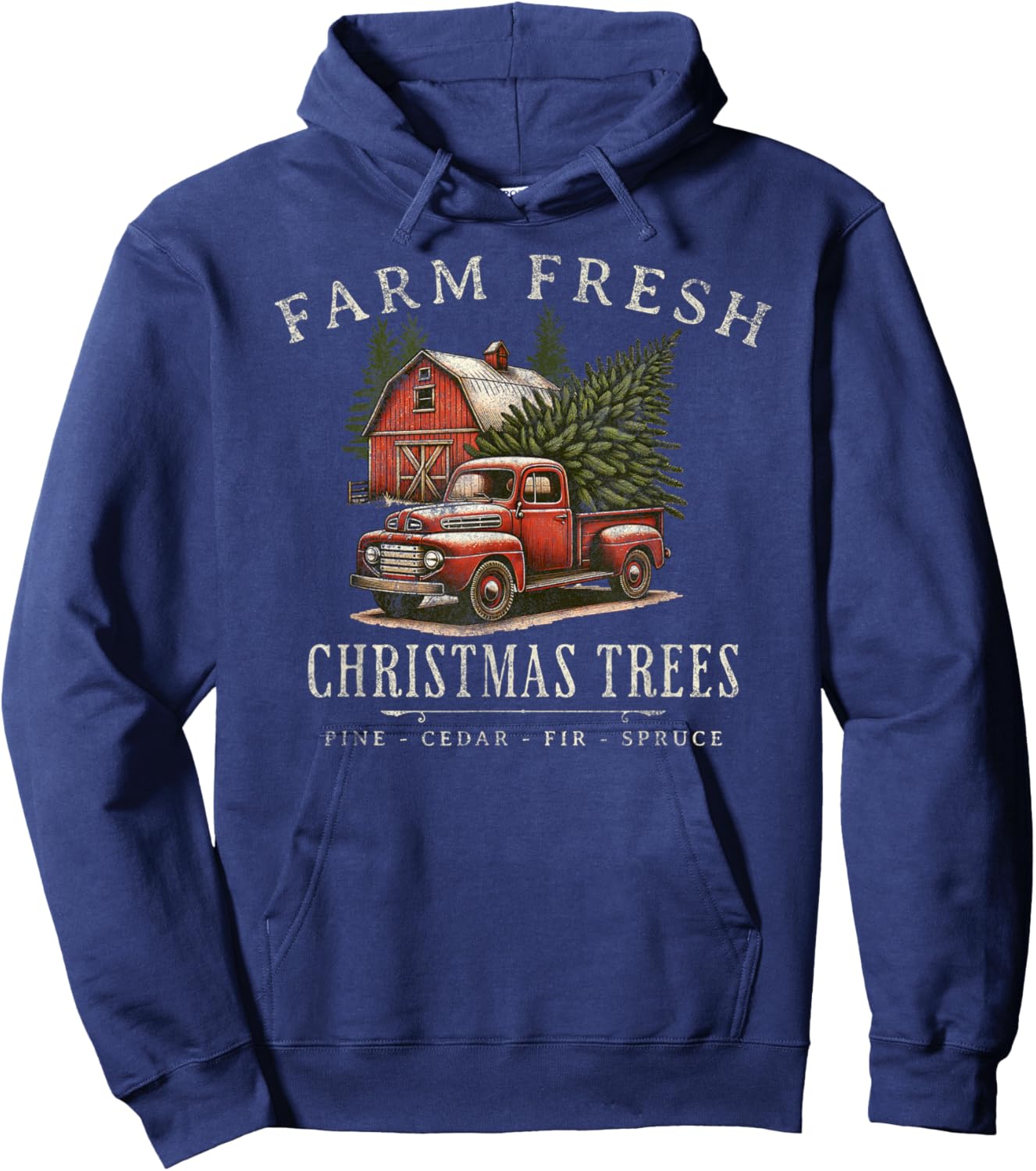 Willow Grove Designs -Adults, -Kids Christmas Holiday - Black, Small - Rustic Farmhouse Vintage Truck - Short Sleeve - - Solid - Pull On - 1 Count Hoodie - Hoodie | Navy