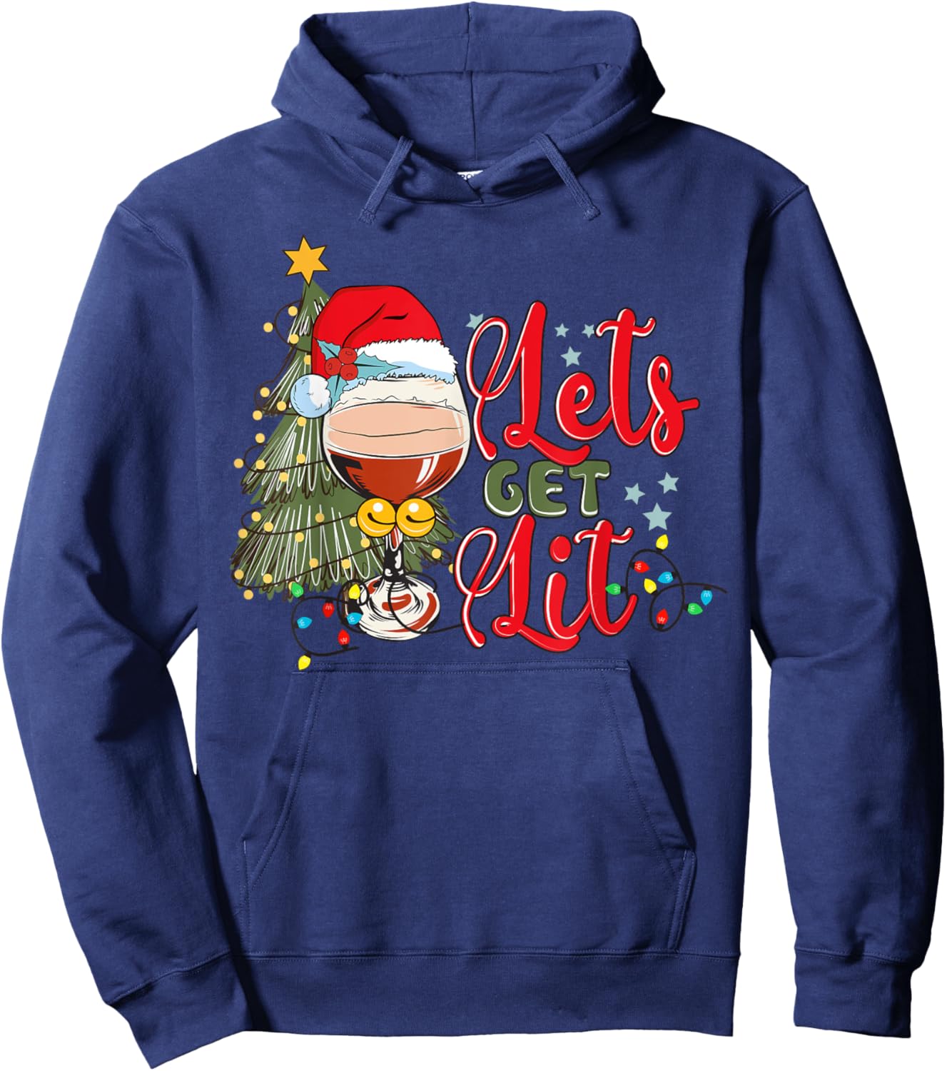 Christmas Tree Santa Hat Funny Let's Get Lit Xmas Season Hoodie - Hoodie | Navy