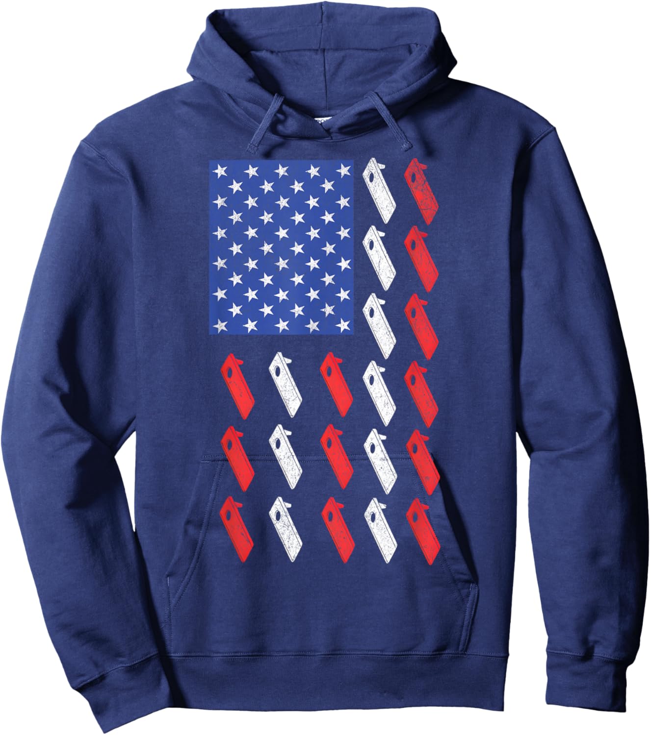 Cornhole Player Toss Bean Bag Game Men Women American Flag Hoodie - Hoodie | Navy