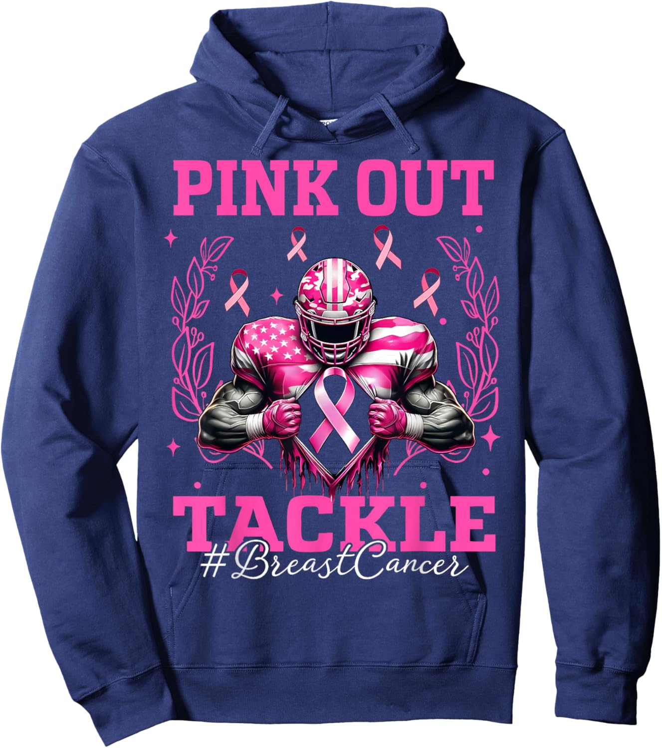 Pink Out Tackle Breast Cancer Awareness Football Pink Ribbon Hoodie - Hoodie | Navy