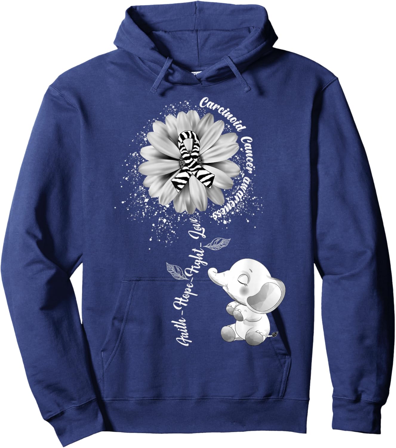 Faith Hope Fight Love Elephant Carcinoid Cancer Awareness Hoodie - Hoodie | Navy