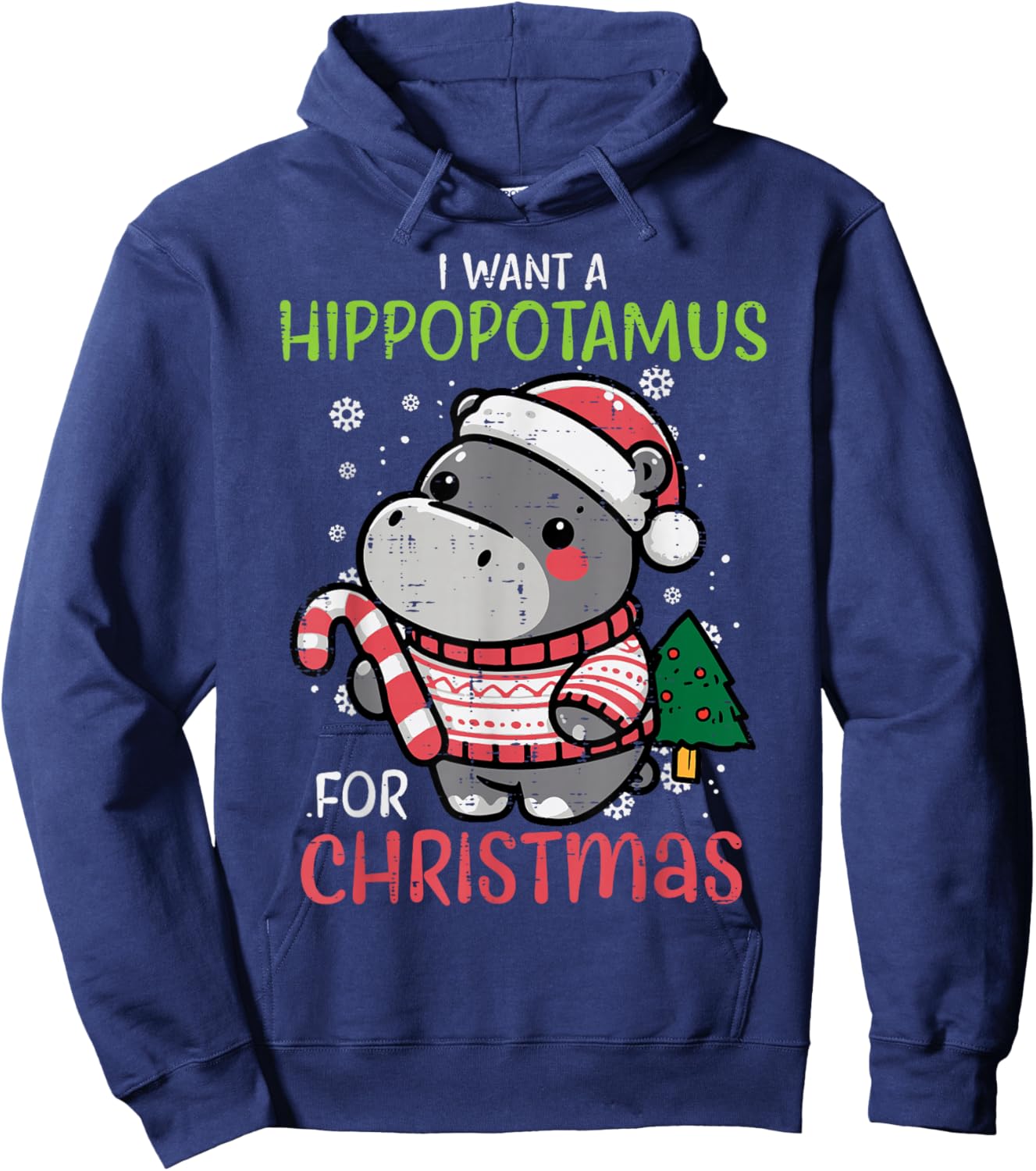 I Want Hippopotamus For Christmas Hippo Xmas Girls Boys Kids Hoodie - Hoodie | Navy