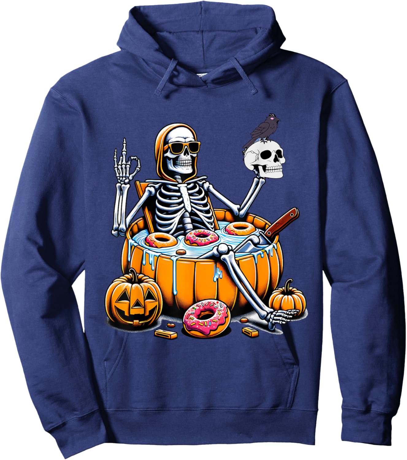 Halloween Just Chillin Skeleton Summerween Donut Women Men Hoodie - Hoodie | Navy
