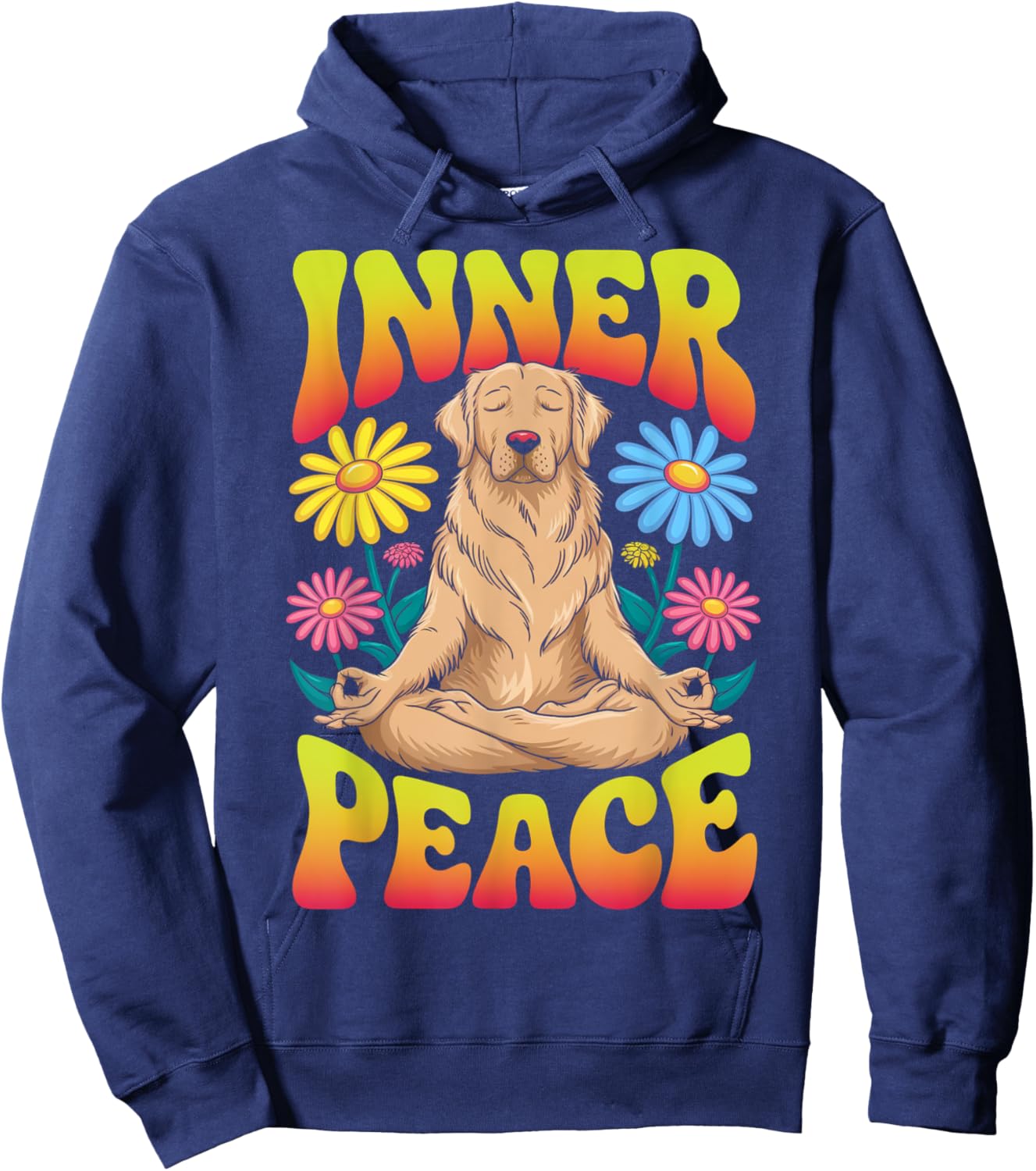Golden Retriever Funny Dog Meditation Yoga Floral Hoodie - Hoodie | Navy
