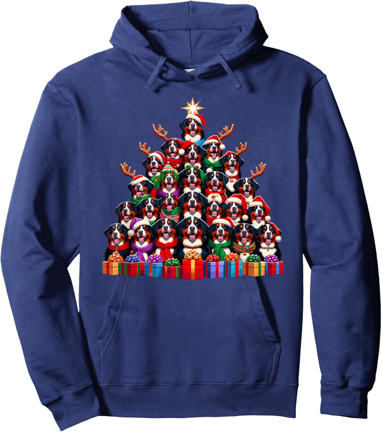 Christmas Tree Bernese Mountain Dog Berner Hoodie - Hoodie | Navy