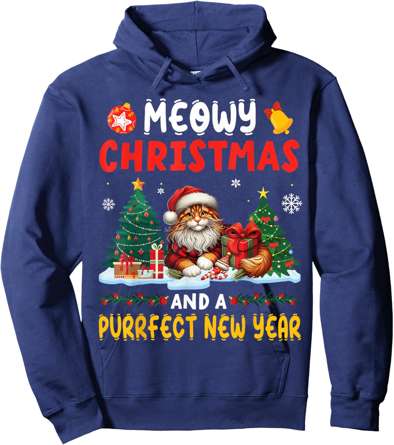 MAINE COON On Snow Meowy Christmas And A Purrfect New Year Hoodie - Hoodie | Navy