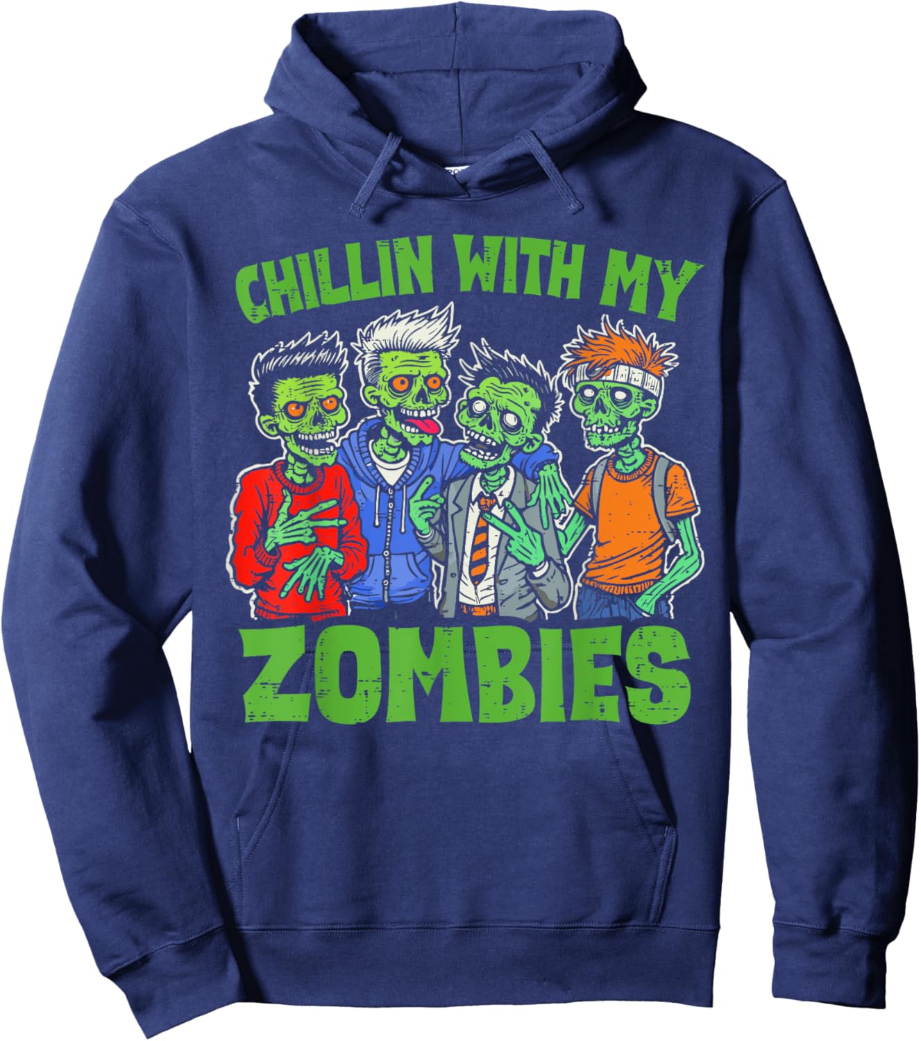 Chillin With My Zombies Halloween Funny Zombie Kids Boys Hoodie - Hoodie | Navy