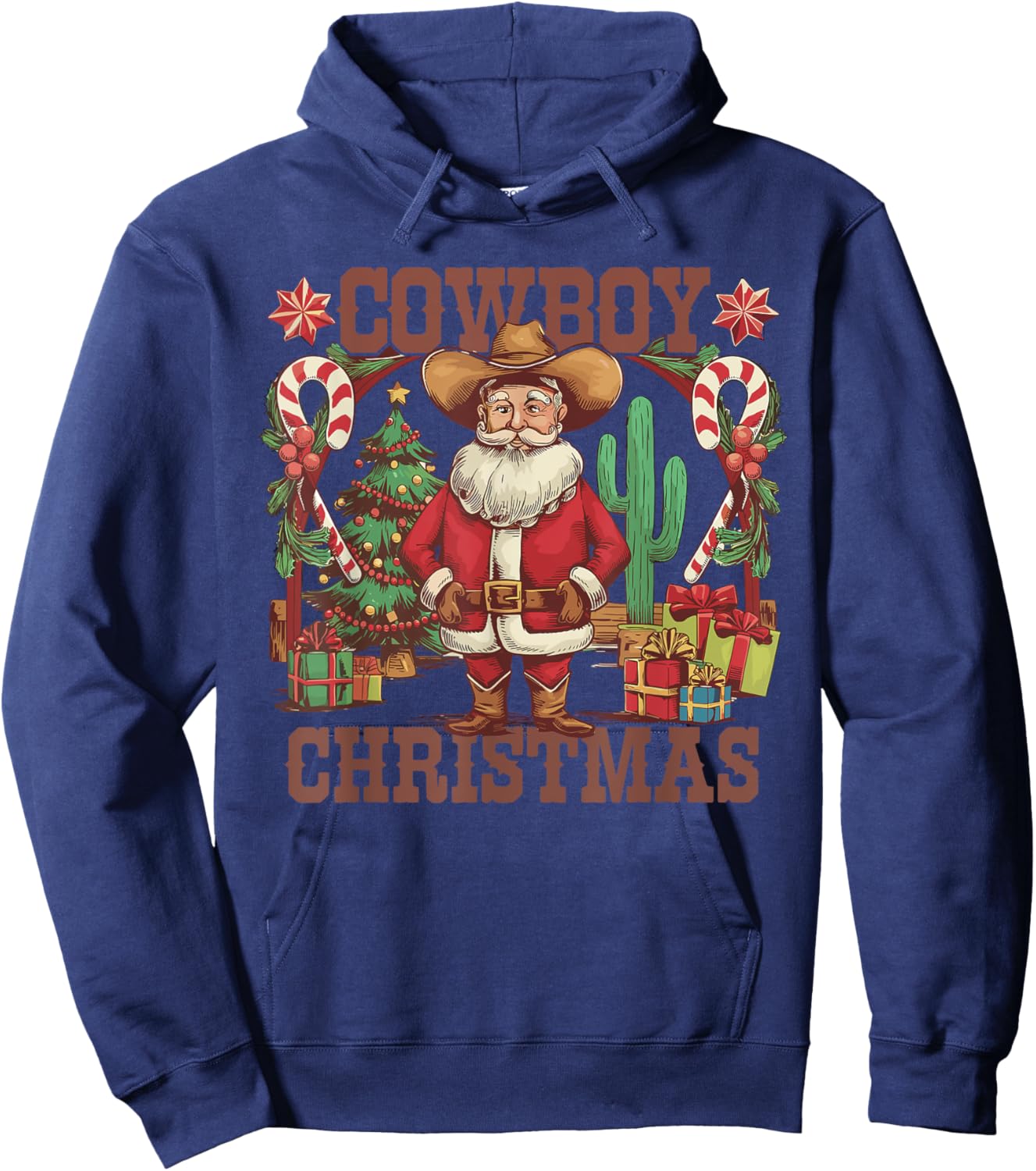 Retro Santa Claus Cowboy Christmas Howdy Rodeo Western Hoodie - Hoodie | Navy