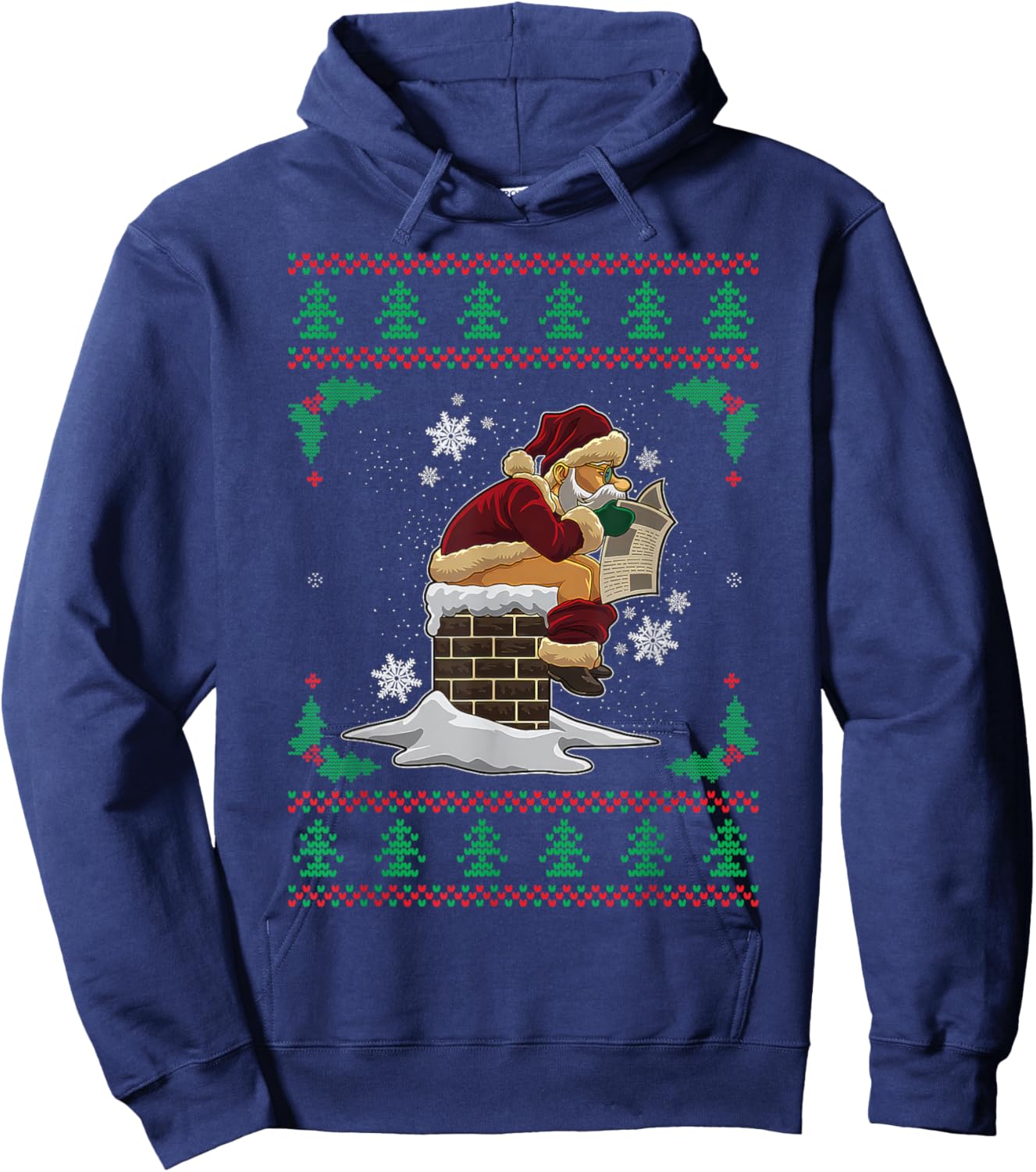 Funny Santa Pooping Down the Chimney Ugly Christmas Sweater Hoodie - Hoodie | Navy